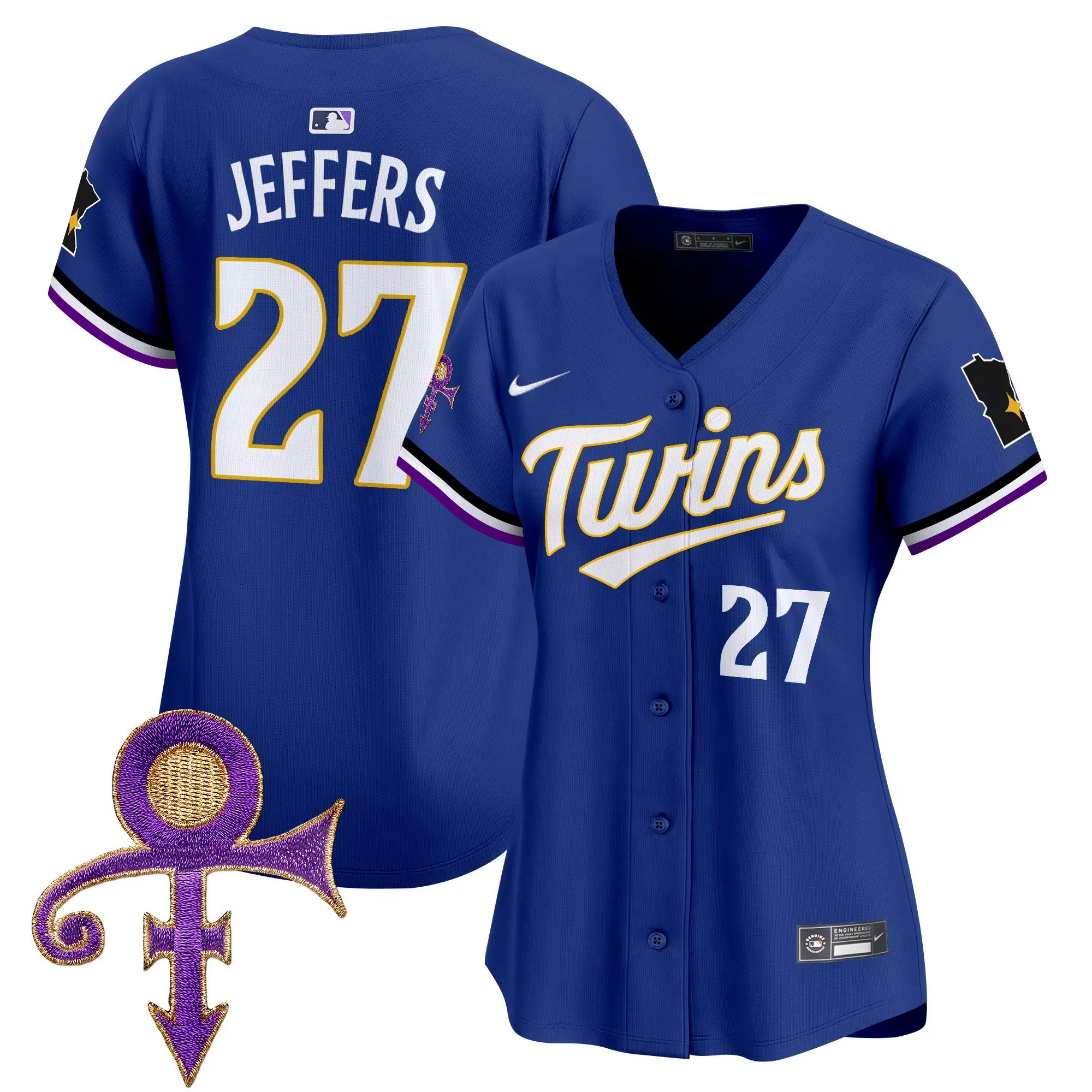 ryan jeffers 27 minnesota twins women s blue prince patch vapor premier limited jersey