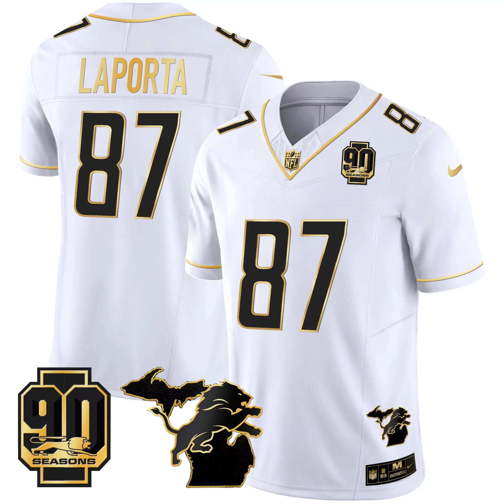 sam laporta 87 detroit lions white vapor jersey 90th year all stitched