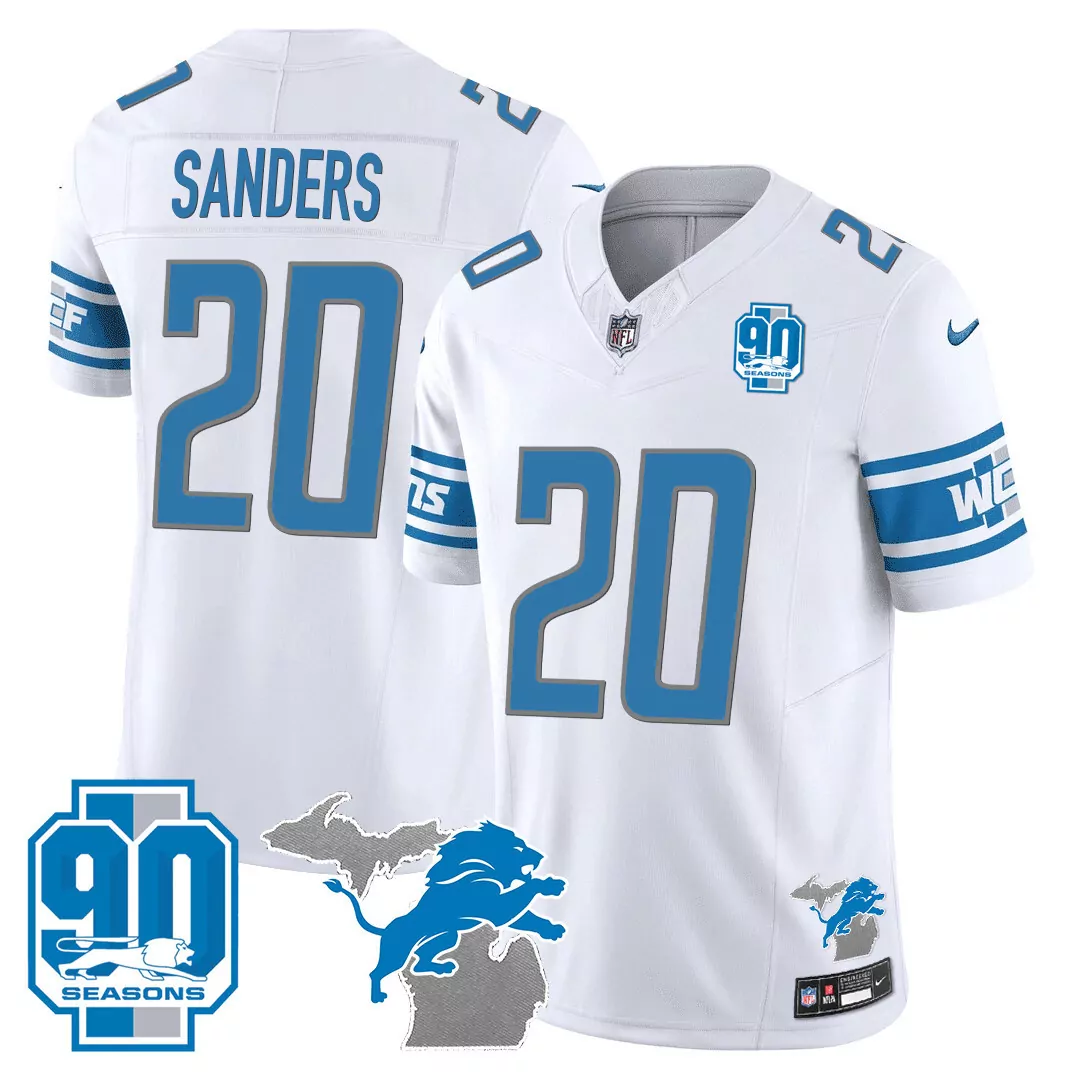 sanders 20 detroit lions 90th year white all stitched vapor jersey