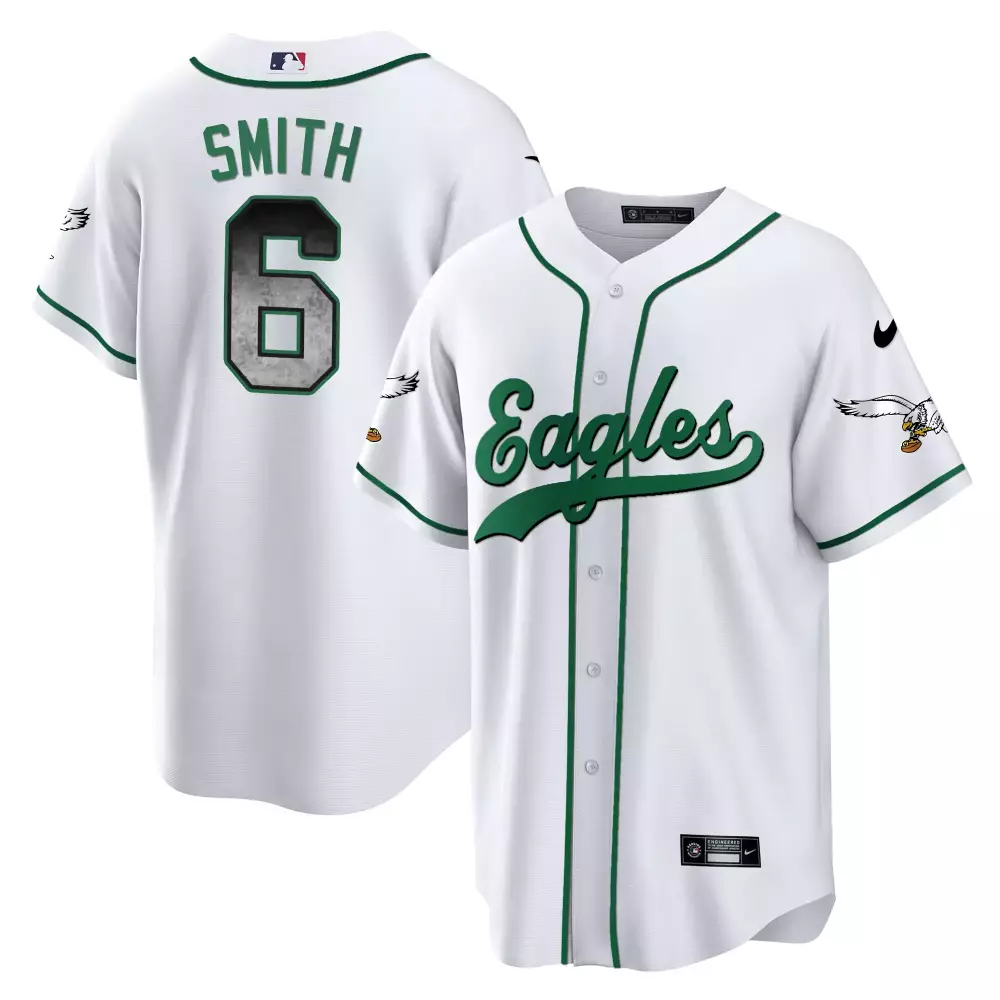Smith 6 Philadelphia Eagles 2023 White All Stitched Vapor Jersey | Men's Green Trim | For Men, Women & Youth