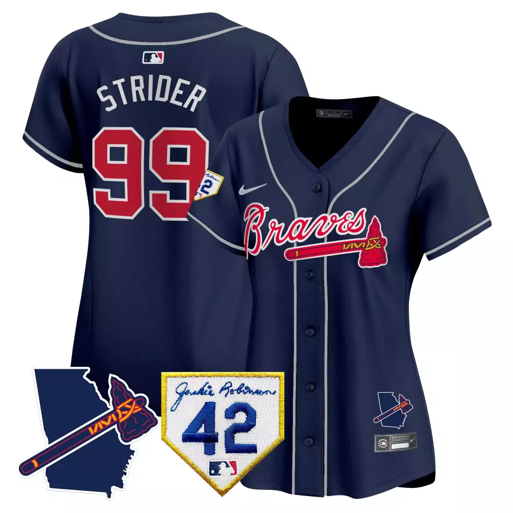 Spencer Strider 99 Atlanta Braves Navy Women's All Stitched Jersey | Name Patch | 2024 | For Women & Youth
