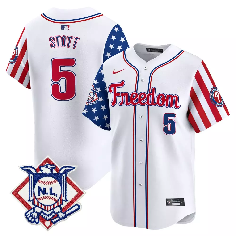 Stott 5 Philadelphia Phillies 2024 White Stitched Jersey with Name Patch | For Men, Women & Youth | Game Day Outfit