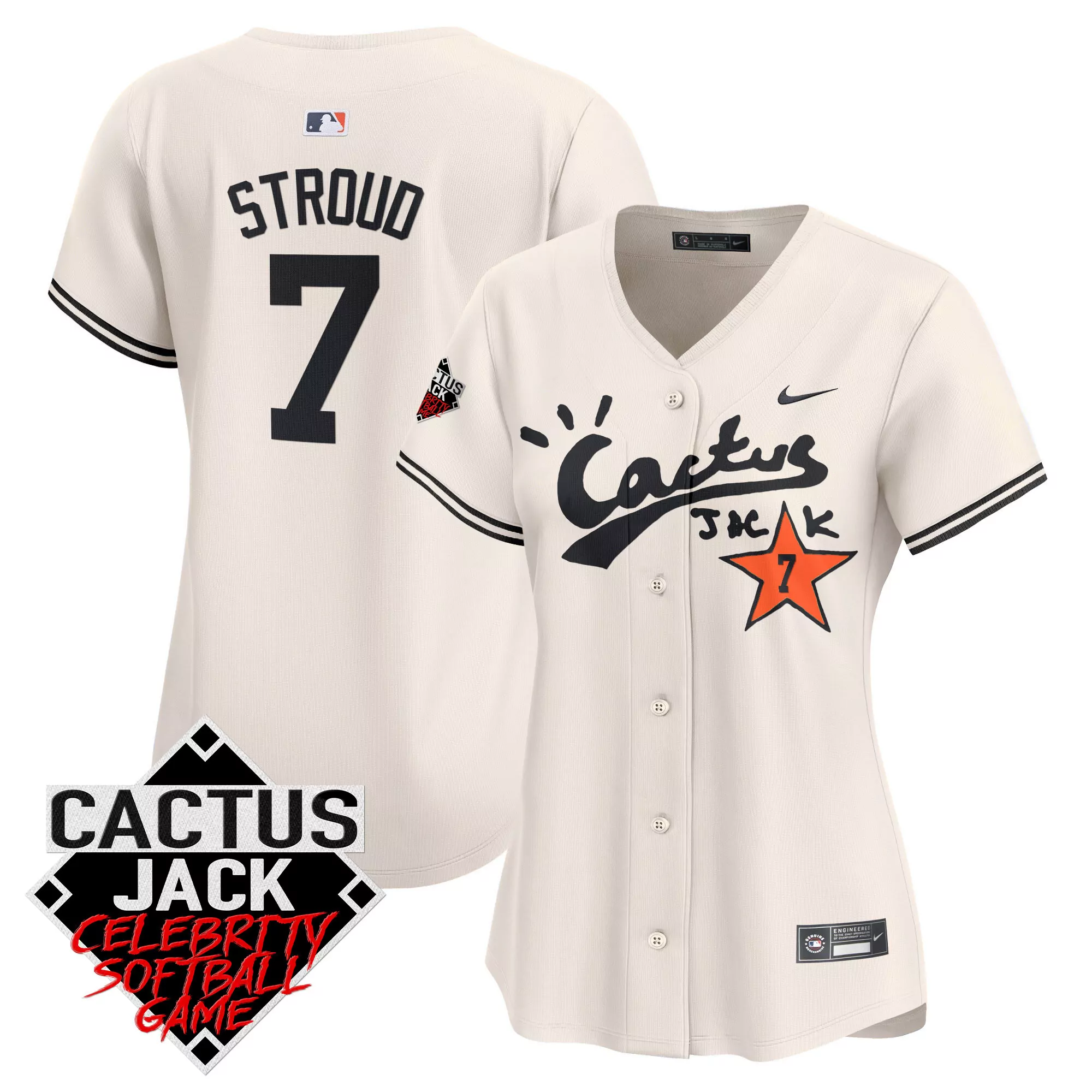 stroud 7 white cactus jack celebrity softball game women s all stitched jersey year 2023