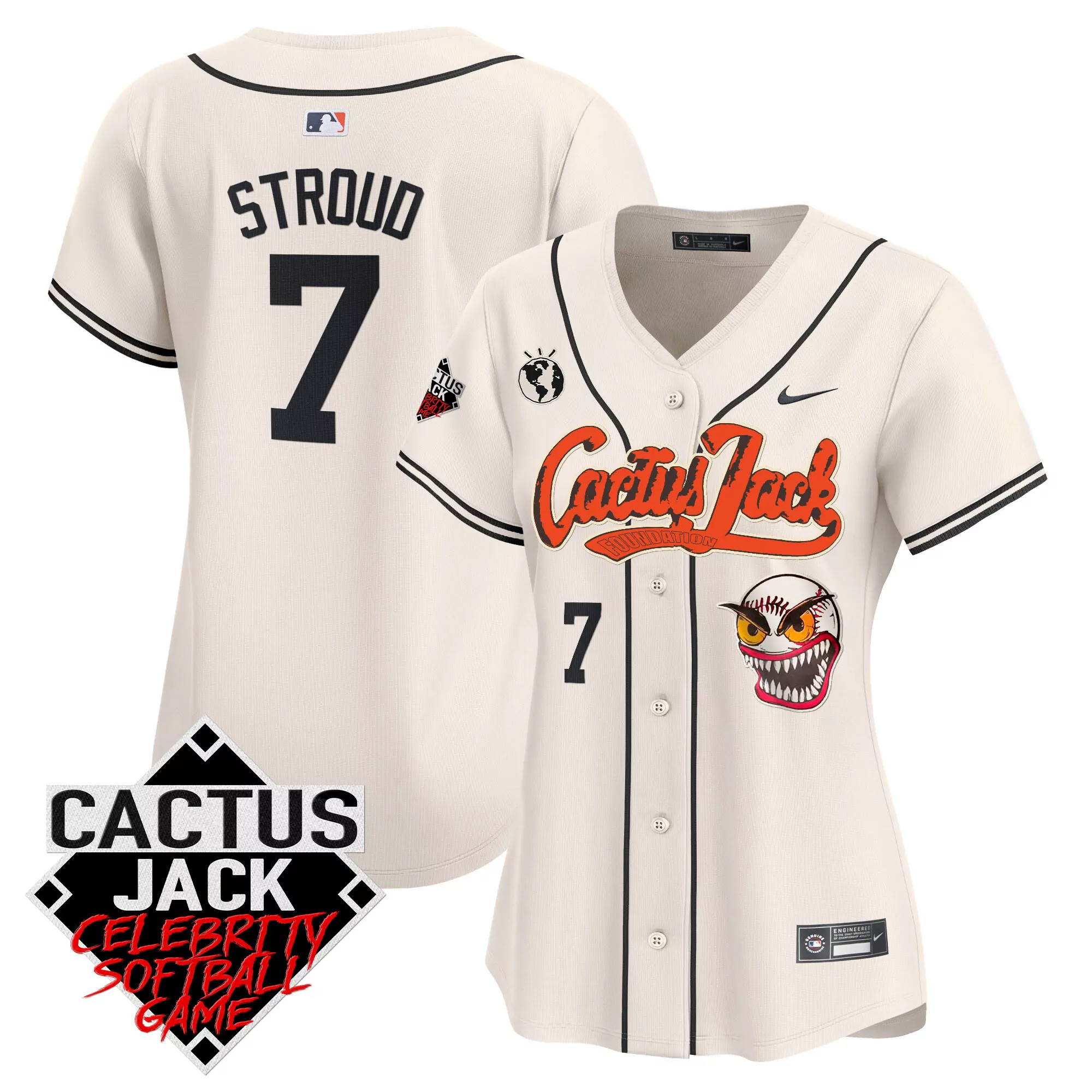 stroud 7 white cactus jack celebrity softball game women s all stitched jersey year 2023