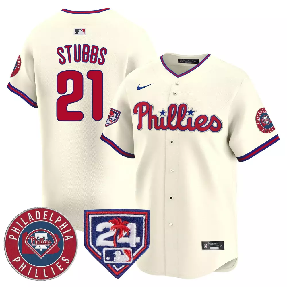 Stubbs 21 Philadelphia Phillies Cream Jersey 2024 | All Stitched Vapor Limited Edition | Fan Gear | For Men, Women & Youth