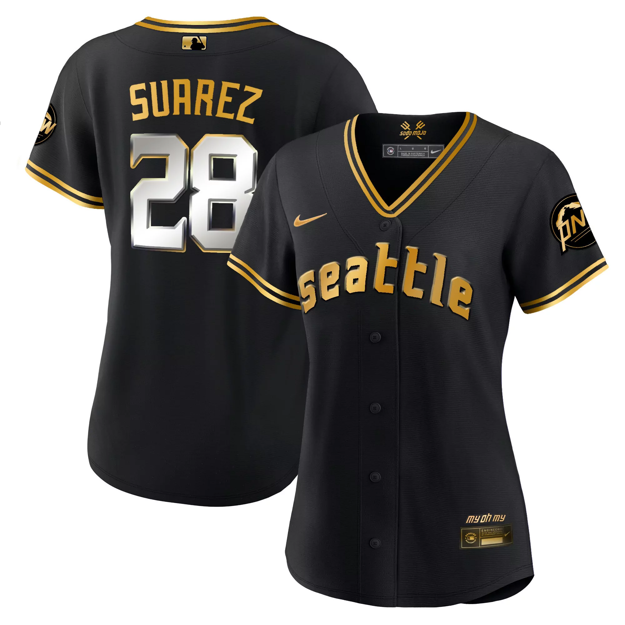 suarez 28 seattle mariners 2023 women s black all stitched vapor jersey