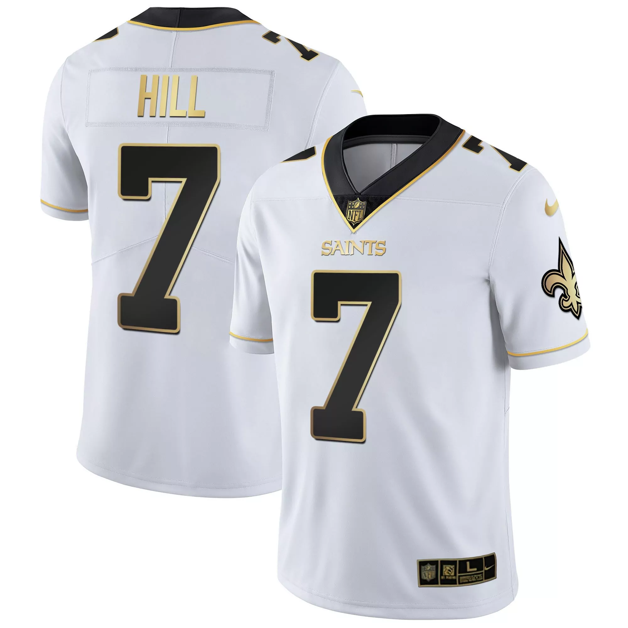 taysom hill 7 new orleans saints white gold limited stitched jersey men s style name patch 2023