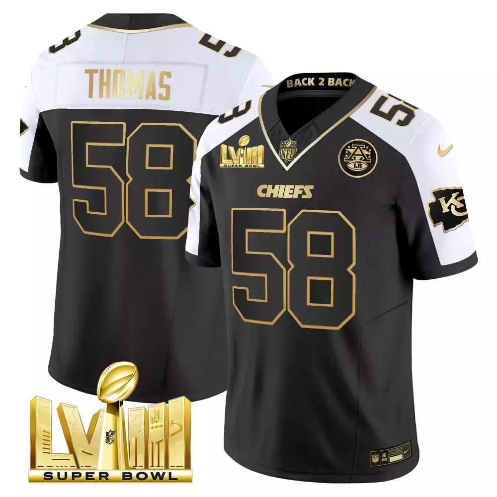 Thomas 58 Kansas City Chiefs Black Vapor Jersey | Super Bowl LVIII All Stitched | For Men, Women & Youth