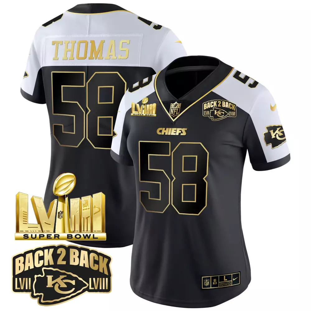 Thomas 58 Kansas City Chiefs Black Women's Super Bowl LVIII All Stitched Vapor Jersey | For Men, Women & Youth