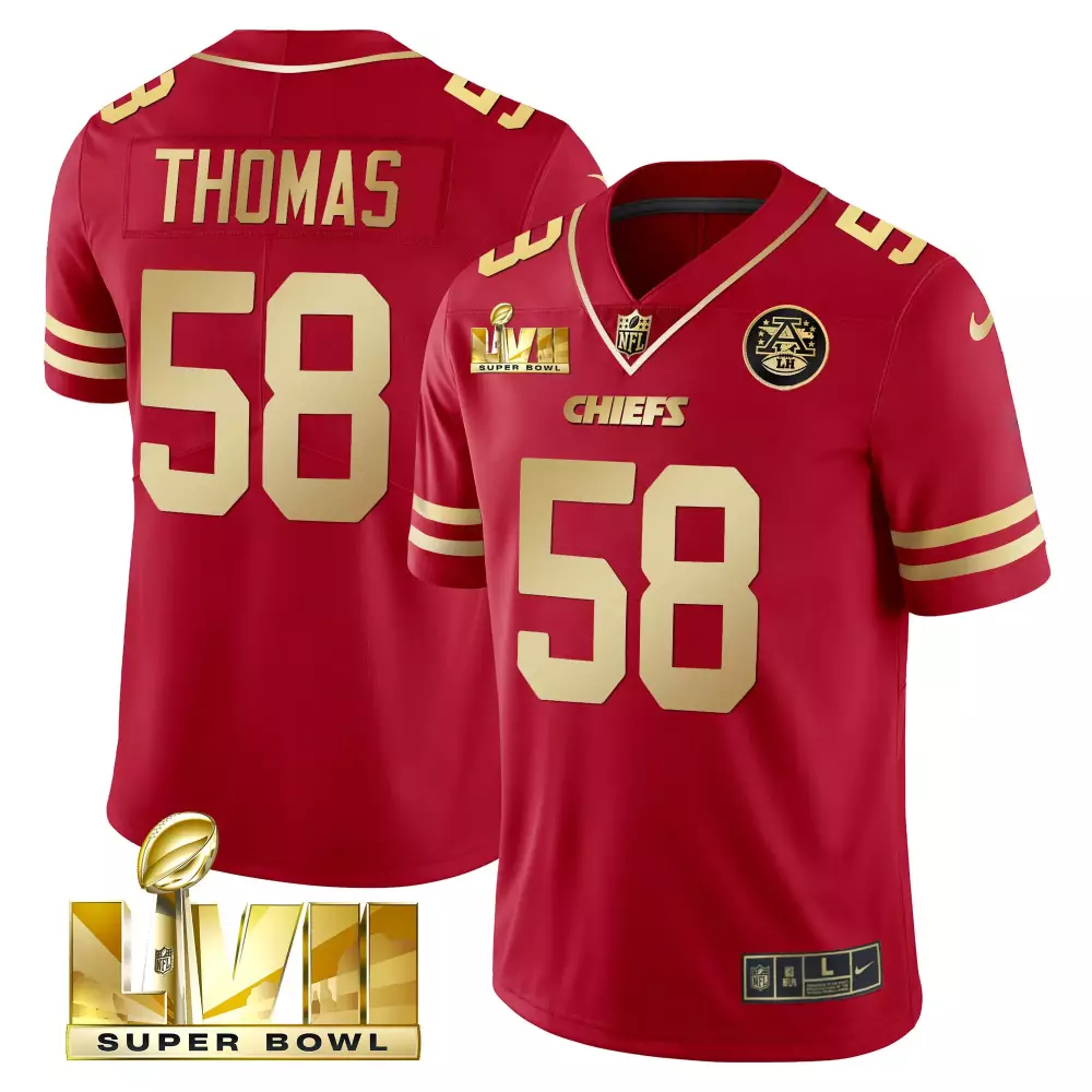 Thomas 58 Kansas City Chiefs Red Super Bowl LVII Jersey | All Stitched Vapor | Game Day Outfit | For Men, Women & Youth