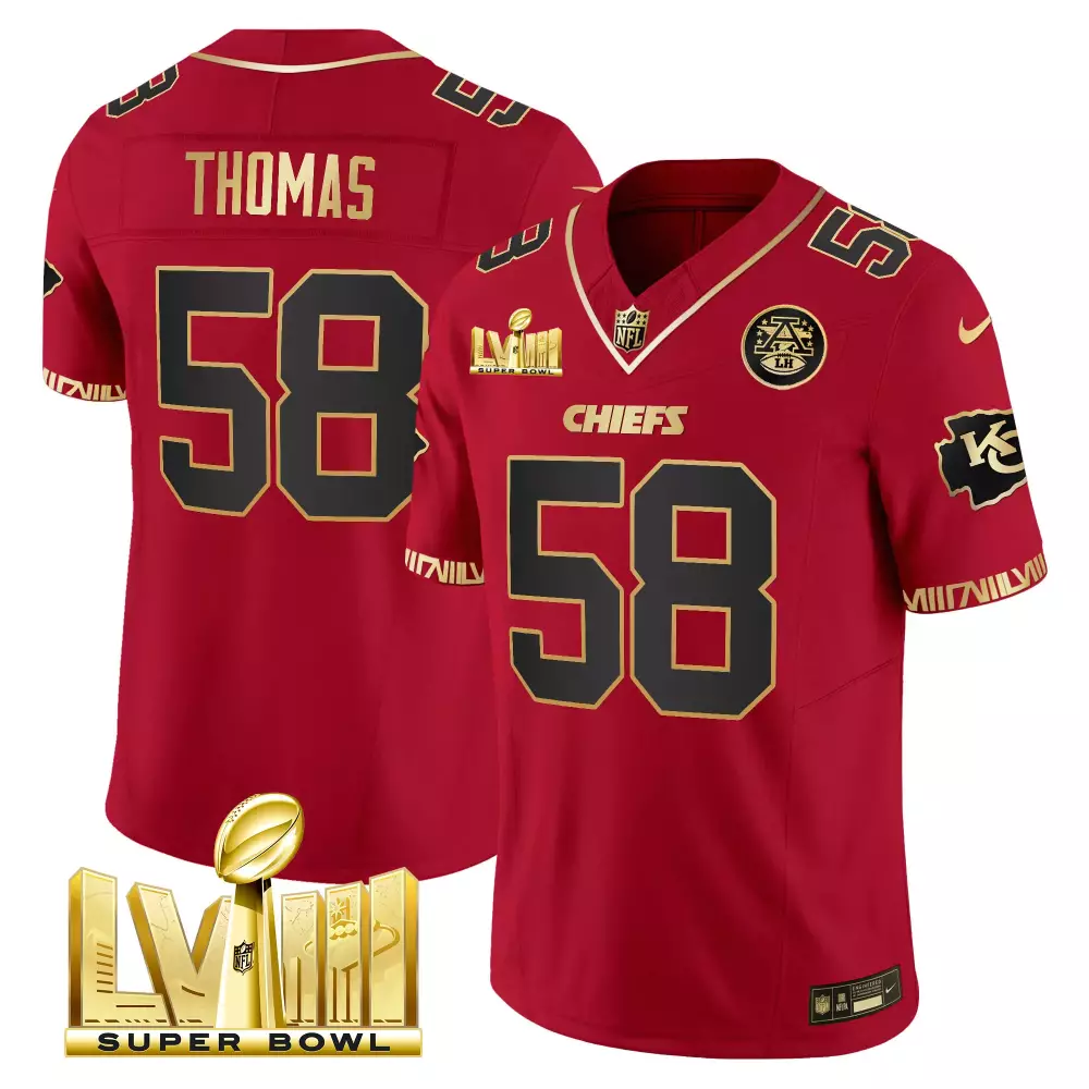 Thomas 58 Kansas City Chiefs Red Vapor Jersey | Back 2 Back Super Bowl LVIII | All Stitched | For Men, Women & Youth