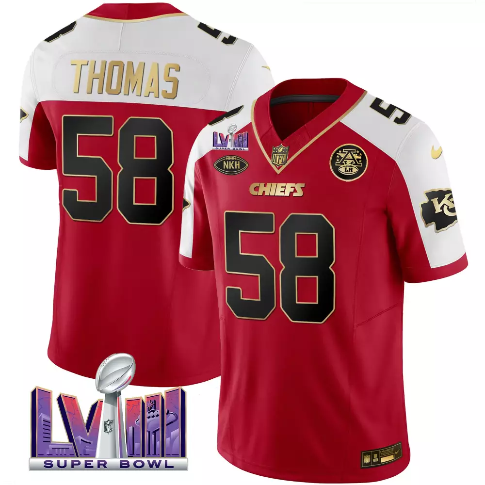 Thomas 58 Kansas City Chiefs Red Super Bowl LVII Jersey | All Stitched Vapor | Game Day Outfit | For Men, Women & Youth