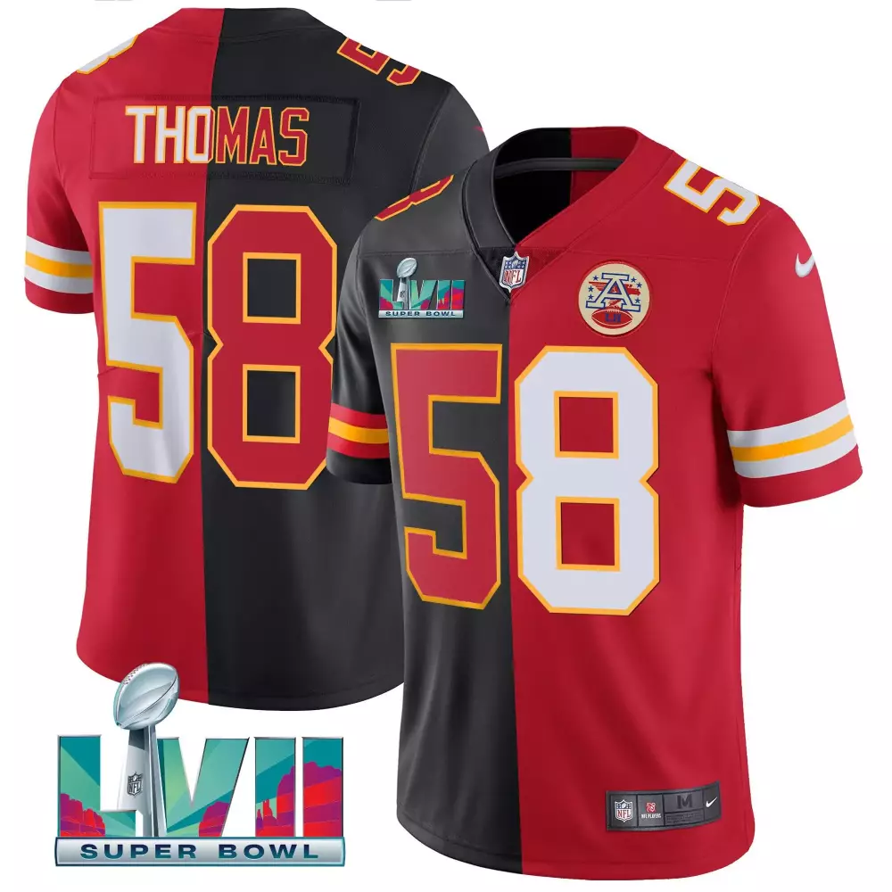 Thomas 58 Kansas City Chiefs Super Bowl LVII Red Black Stitched Jersey | Vapor Style | Replica Fan Gear | For Men, Women & Youth