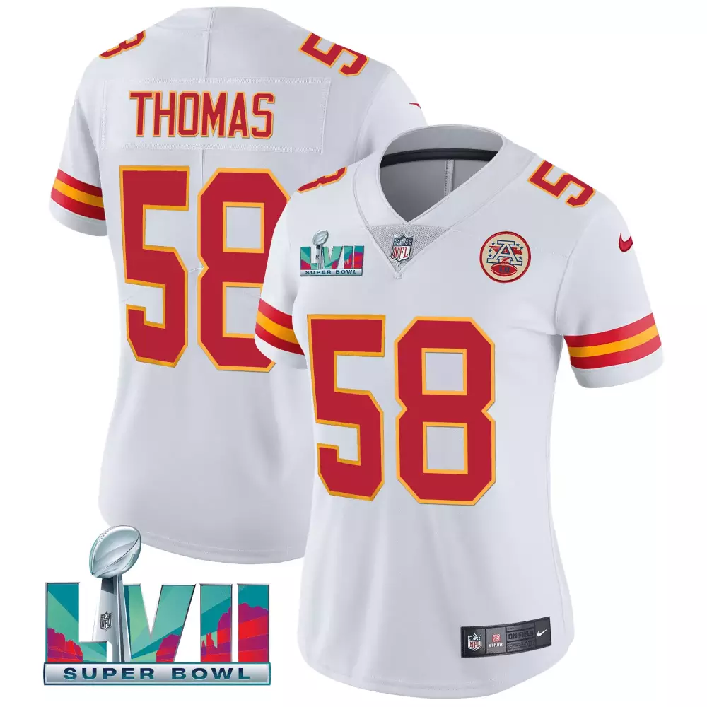 Thomas 58 Kansas City Chiefs Super Bowl LVII White Women's Stitched Jersey | Vapor Style | Limited Edition Fan Gear | For Women, Men & Youth