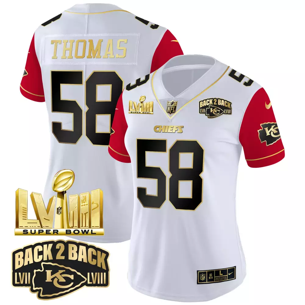 Thomas 58 Kansas City Chiefs White Vapor Jersey | Super Bowl LVIII Back 2 Back Edition | All Stitched Fan Gear | For Men, Women & Youth