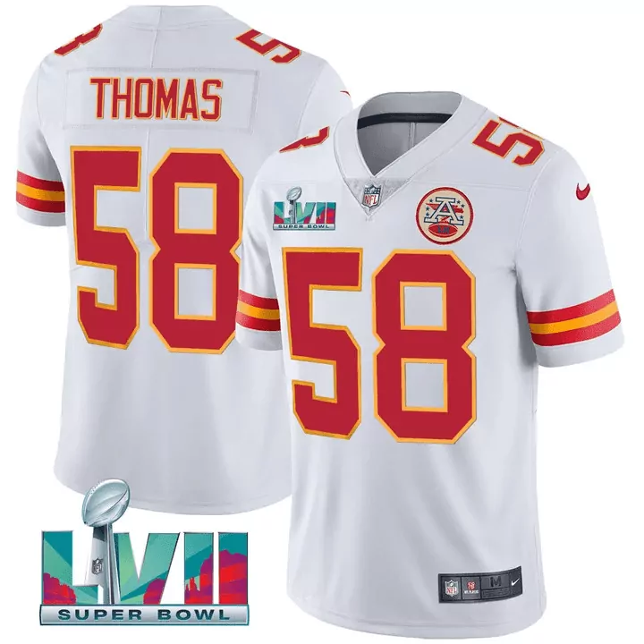 Thomas 58 Kansas City Chiefs White Gold Stitched Vapor Jersey | 2023 Style | For Men, Women & Youth