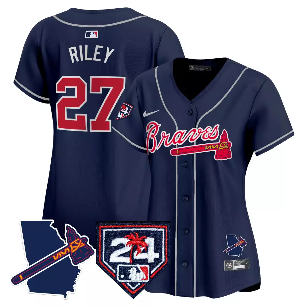 Travis Rily 27 Atlanta Braves Navy Women's Stitched Jersey | Name Patch Edition 2024 | For Women