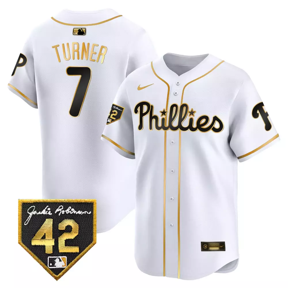 Trea Turner Philadelphia Phillies 2024 White Jackie Robinson Patch All Stitched Vapor Jersey | Fan Gear for Men, Women & Youth