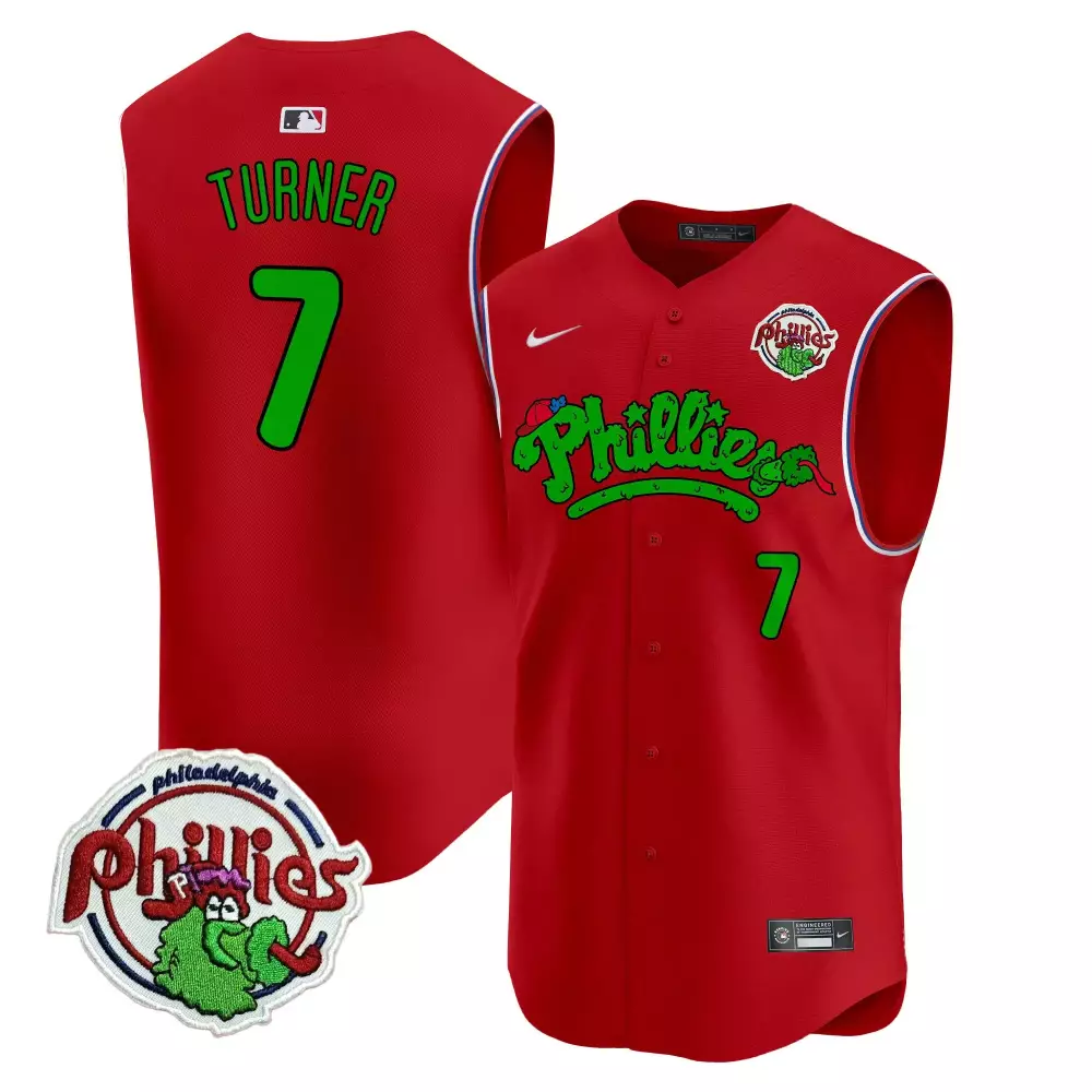 Turner 7 Philadelphia Phillies Orange Sleeveless Jersey | All Stitched Name Patch 2023 | Limited Edition Fan Gear | For Men, Women & Youth