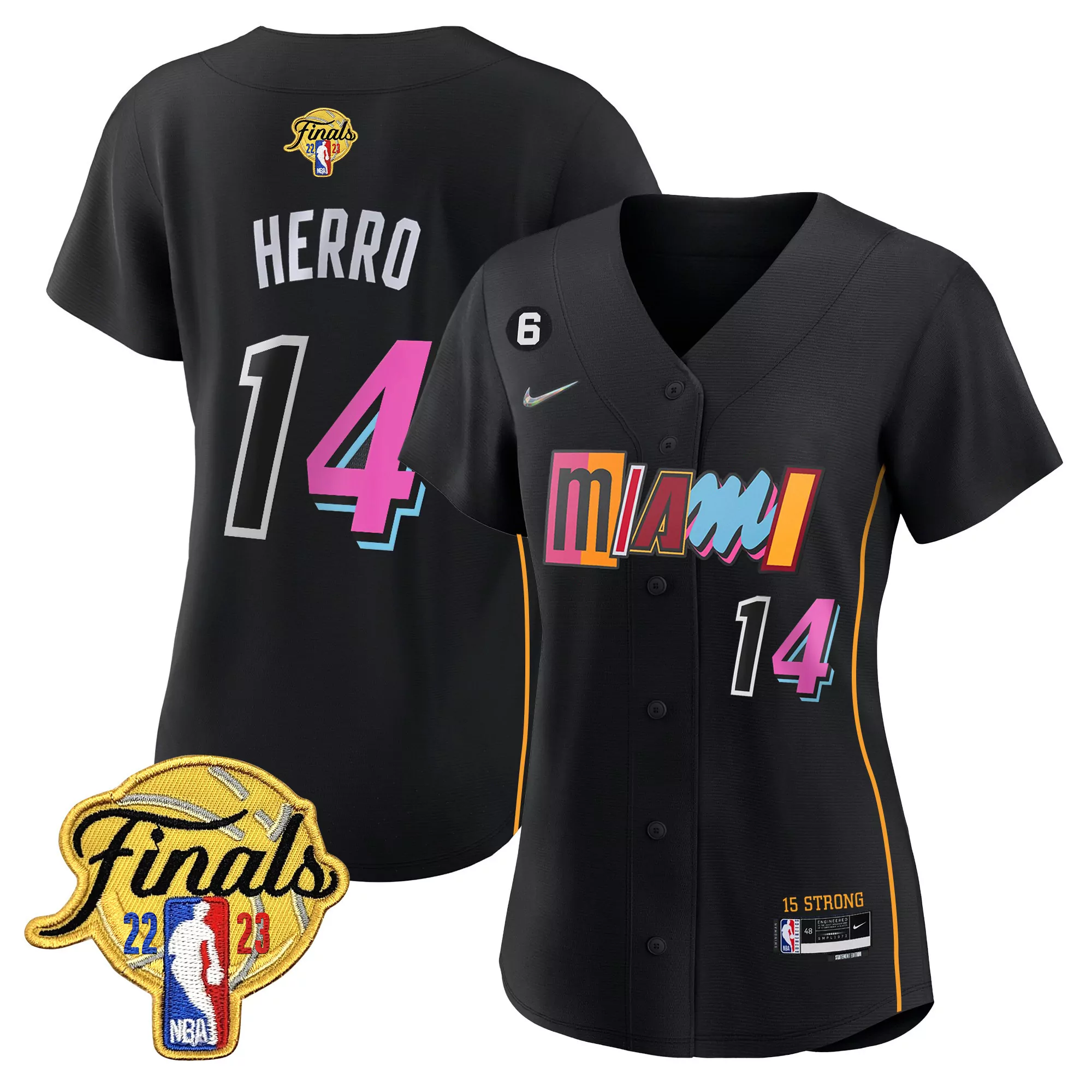 tyler herro 14 miami heat women s black finals patch jersey 2023 all stitched