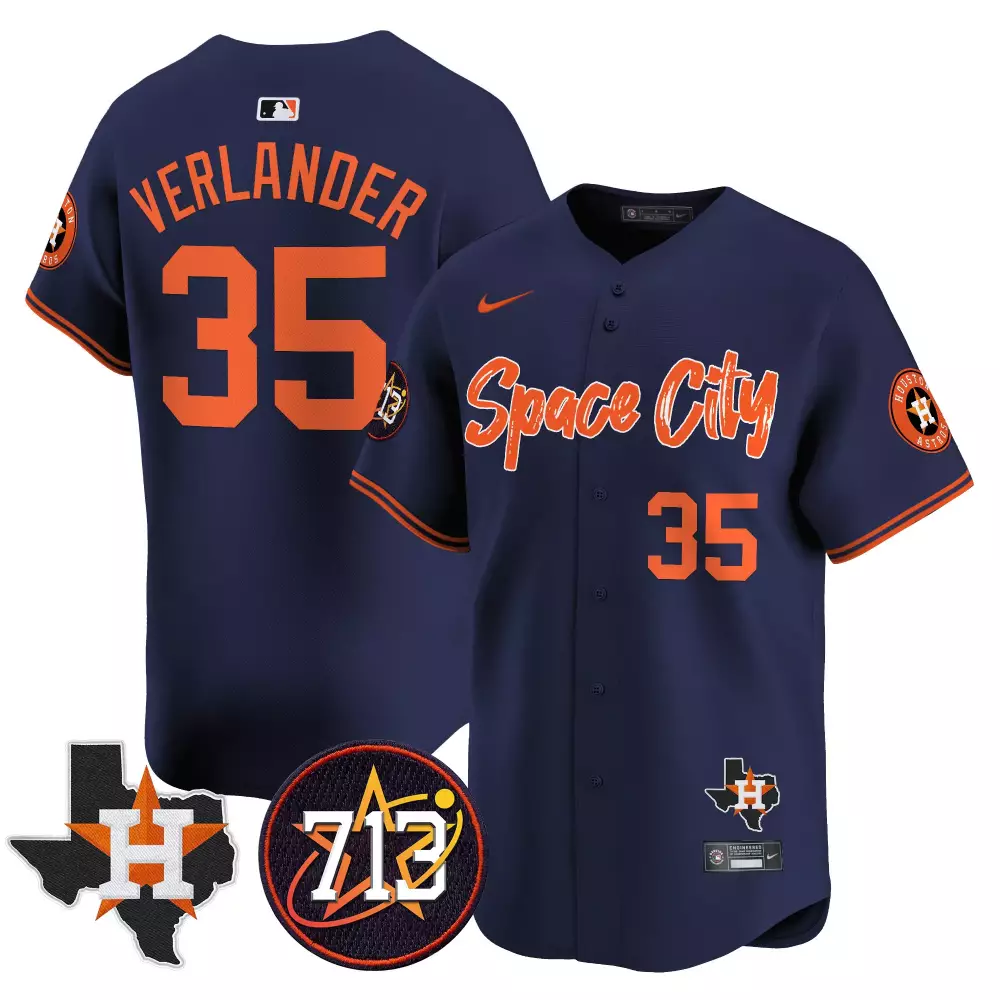 Verlander 35 Houston Astros 2023 Navy Stitched Jersey | Name Patch | Fashion Fan Gear | For Men, Women & Youth