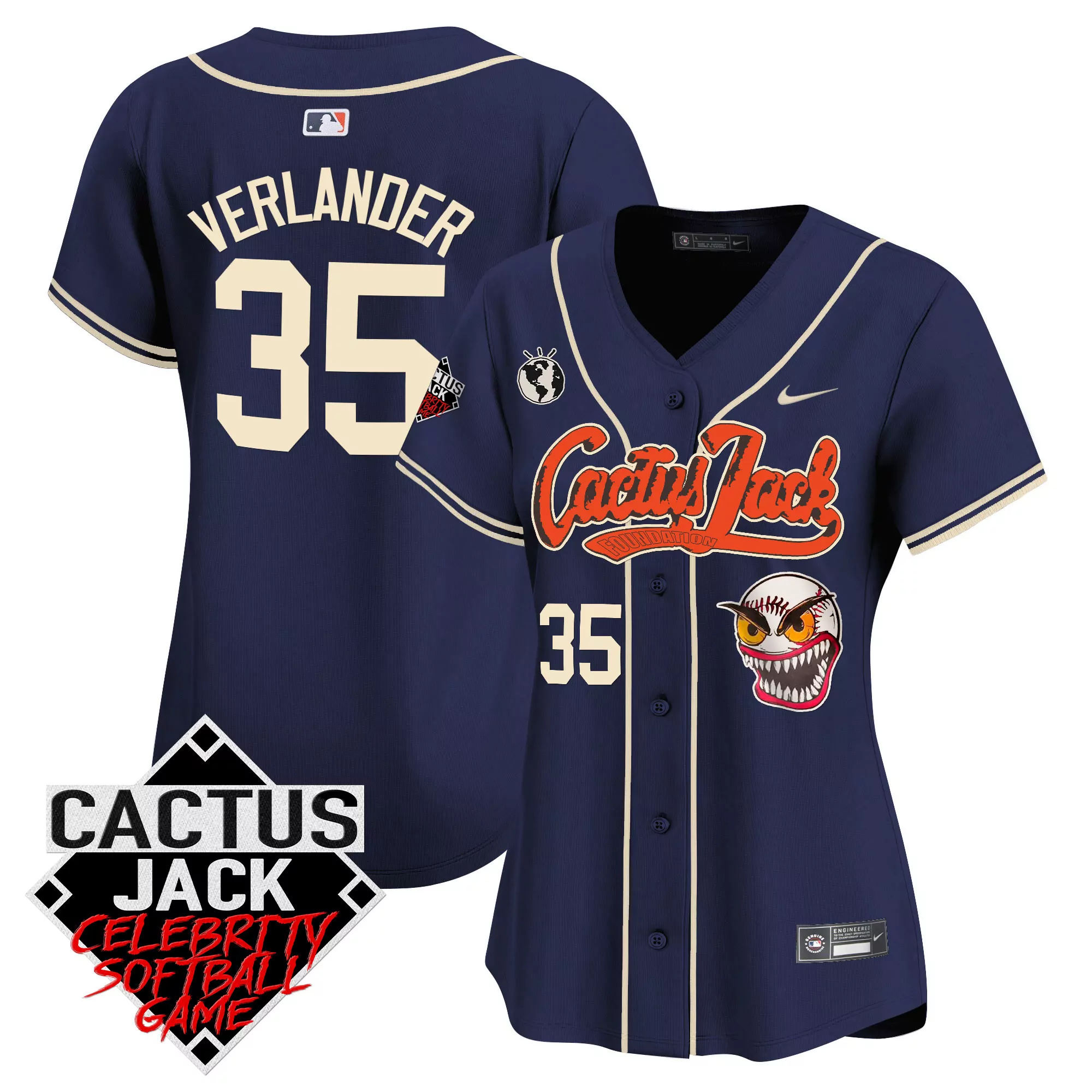 verlander 35 cactus jack white women s jersey celebrity softball game all stitched vapor edition