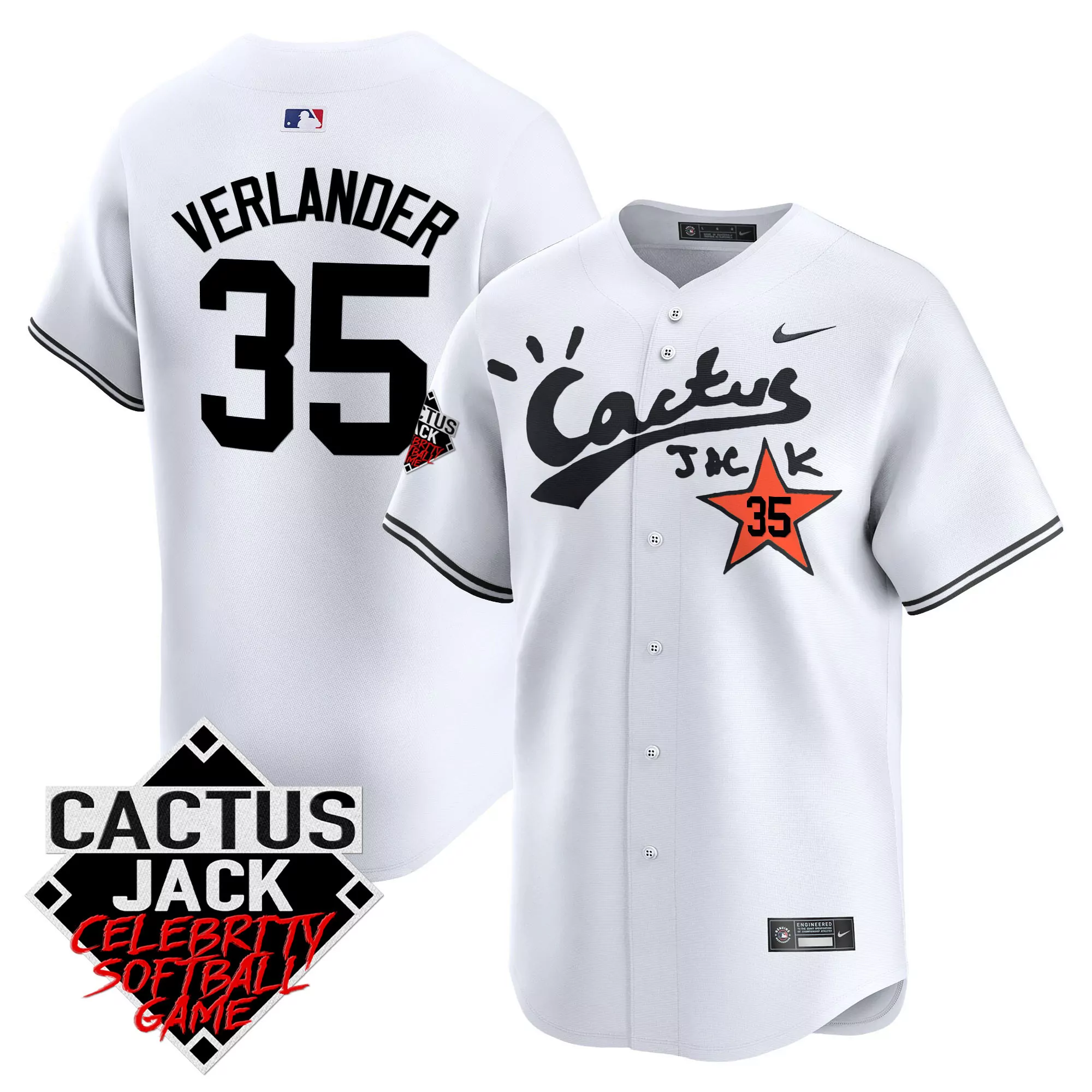 verlander 35 cactus jack white women s jersey celebrity softball game all stitched vapor edition