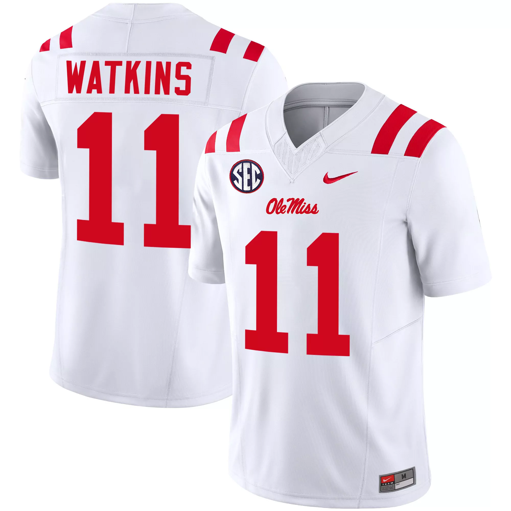 watkins 11 men s ole miss rebels 2023 red stitched jersey with name patch