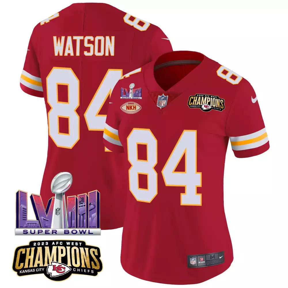 Watson 84 Kansas City Chiefs 2023 Women's Stitched Vapor Jersey | White Back 2 Back Edition | Fan Gear for Men, Women & Youth