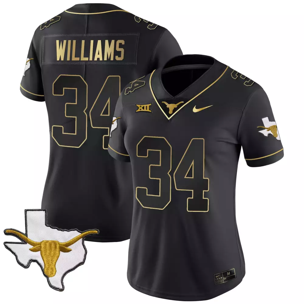 Williams 34 Texas Longhorns Men's All Stitched Vapor Jersey | Black Texas Patch 2023 Fan Gear | For Men, Women & Youth