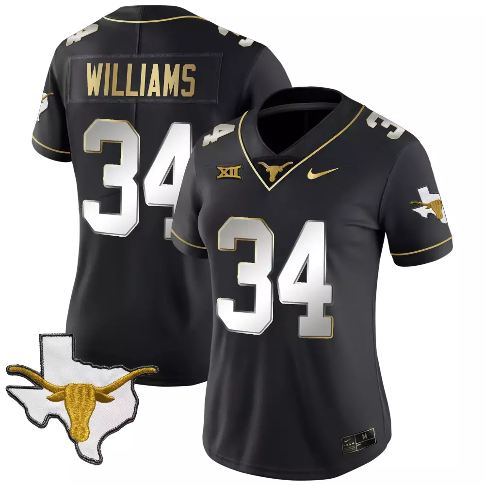 Williams 34 Texas Longhorns Men's All Stitched Vapor Jersey | Black Texas Patch 2023 Fan Gear | For Men, Women & Youth
