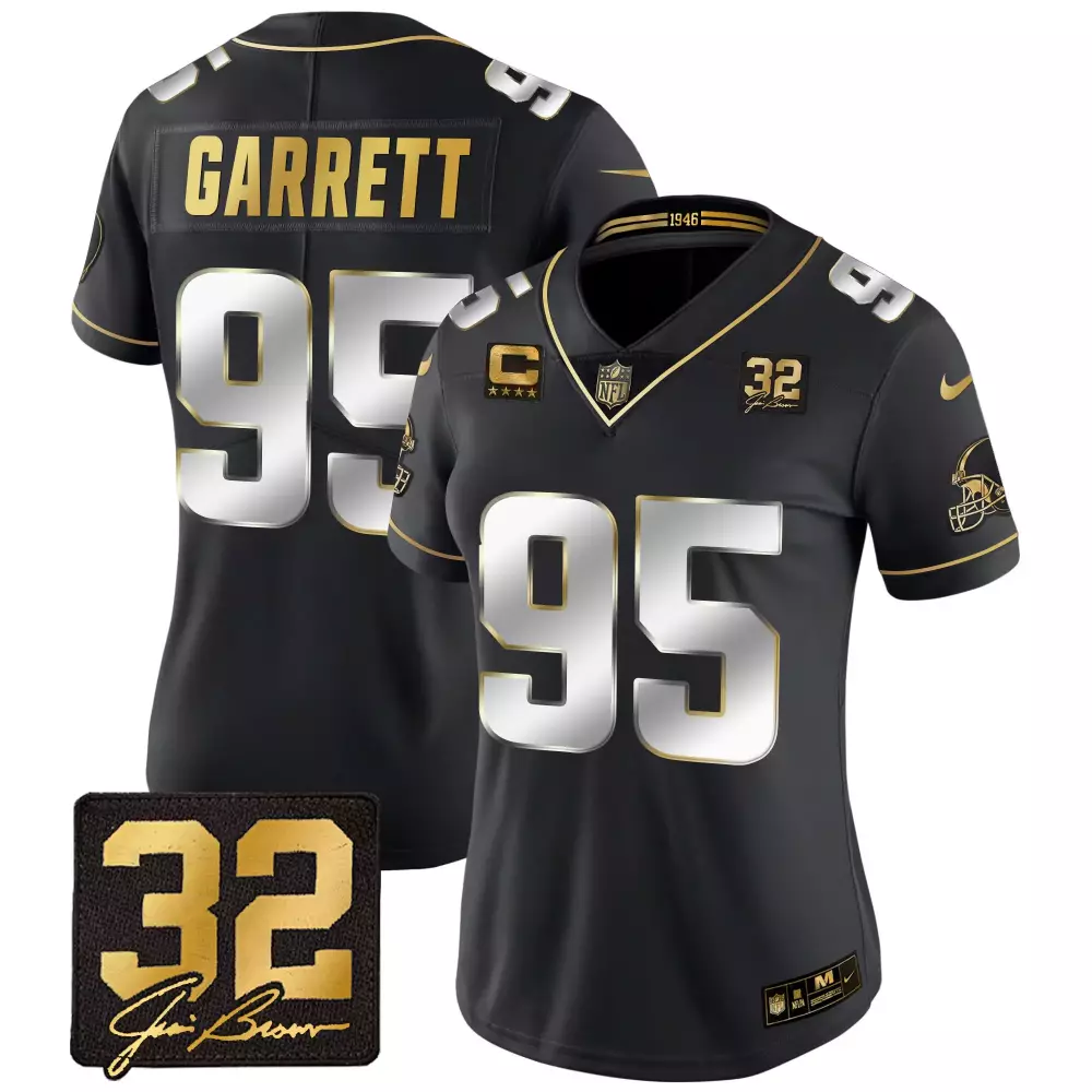 Women's Black Vapor Jersey | Stitched Garrett 95 Cleveland Browns | Jim Brown Patch | For Women, Men & Youth