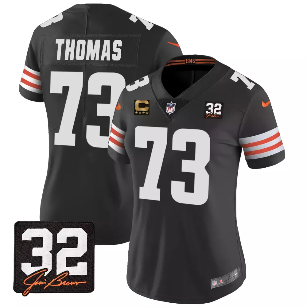 women s black jersey thomas 73 cleveland browns 2023 all stitched vapor jersey memorial patch