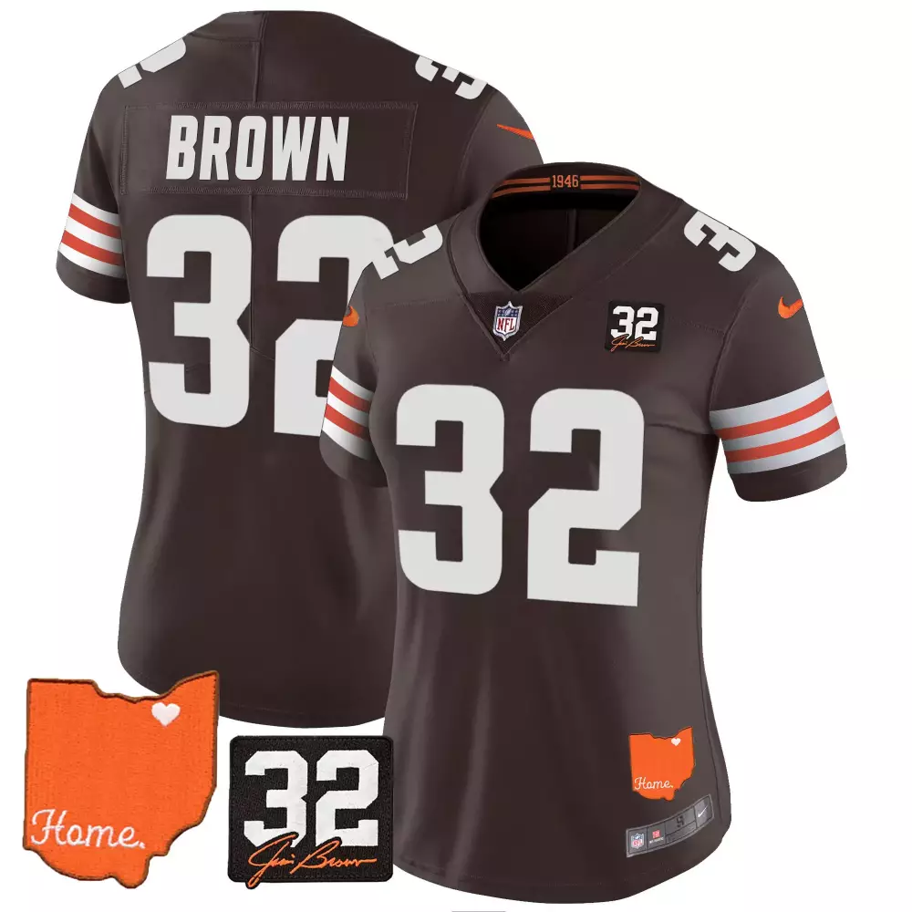 Women's Brown 32 Jersey | Cleveland Browns 2023 All Stitched Home Patch Jersey | Limited Edition Fan Gear | For Men, Women & Youth
