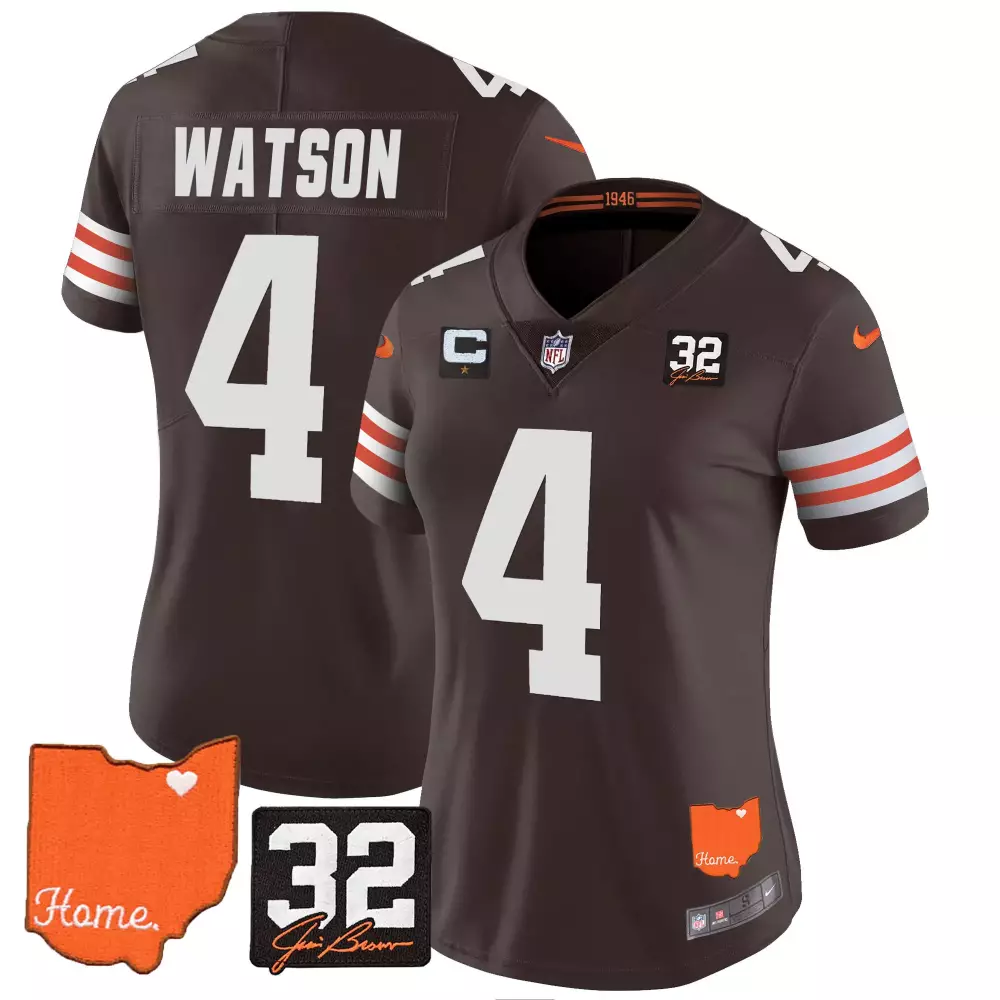 Deshaun Watson 4 Women's Brown Jersey | 2023 Cleveland Browns Home Patch | All Stitched | For Men, Women & Youth