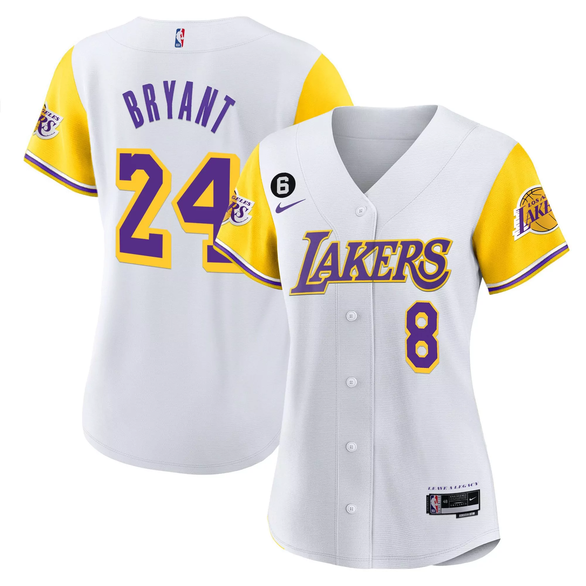 women s los angeles lakers white yellow baseball jersey bryant 24 all stitched