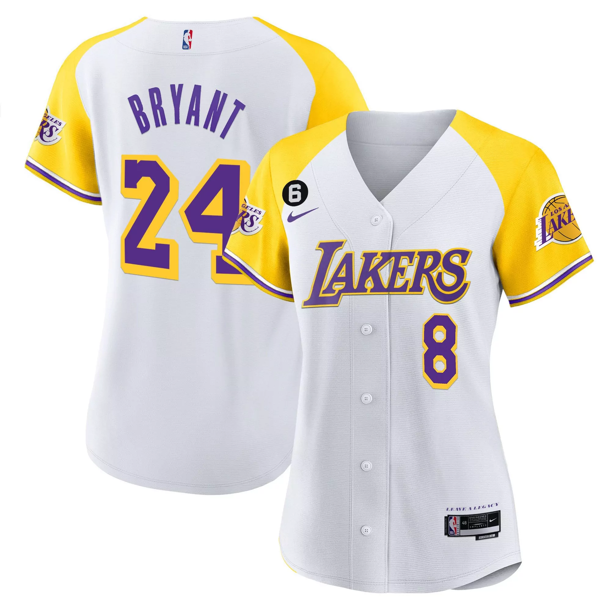 women s los angeles lakers white yellow baseball jersey bryant 24 all stitched