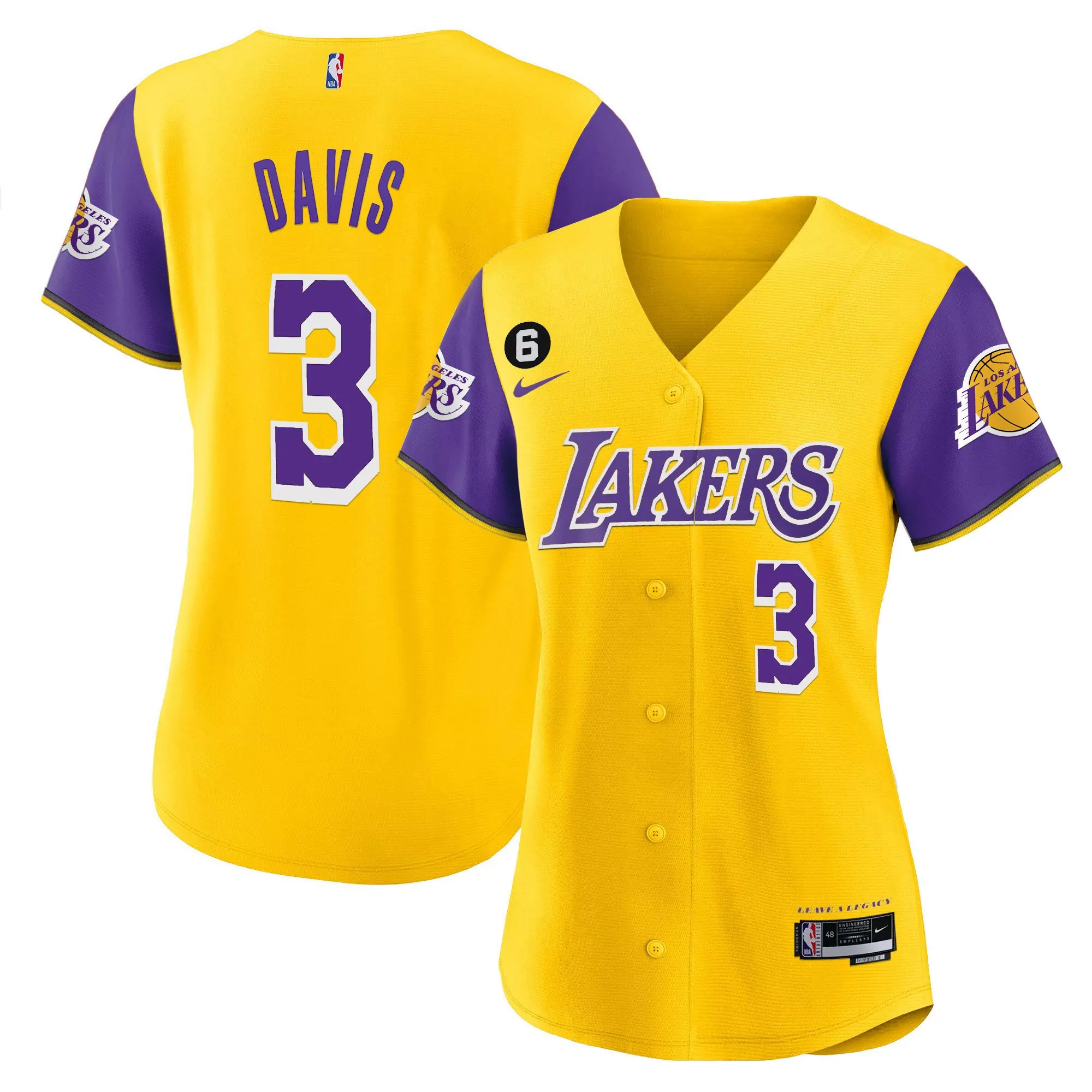 women s los angeles lakers yellow baseball jersey all stitched davis 3 2023
