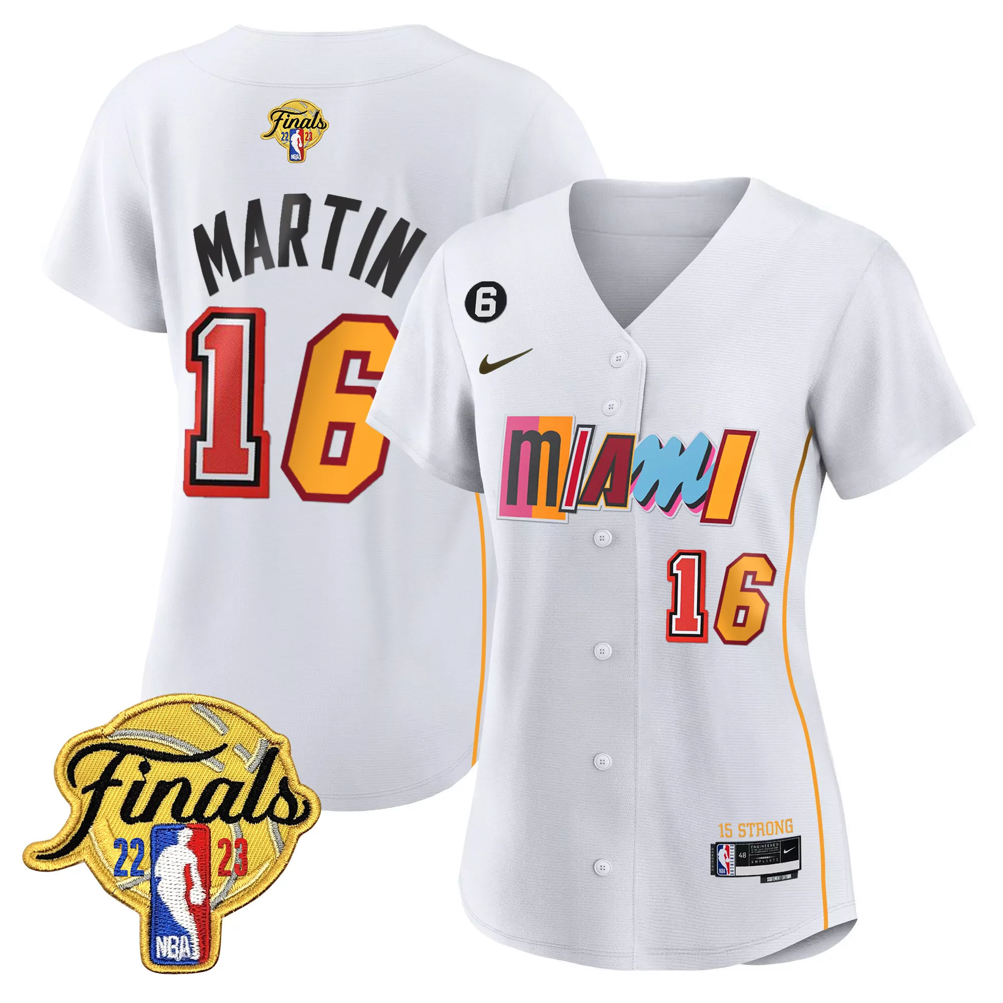 women s miami heat martin 16 2023 finals patch white all stitched vapor jersey