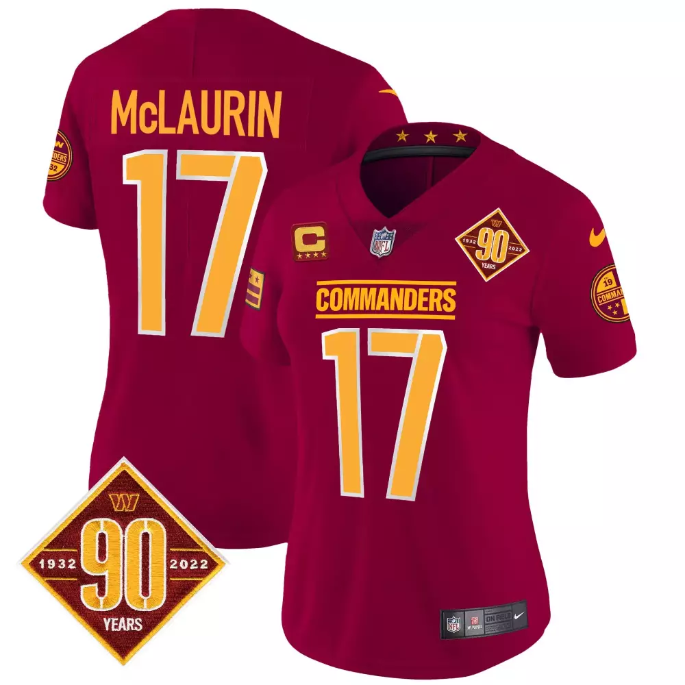 Terry McLaurin Washington Commanders 90th Anniversary Patch Vapor Limited Jersey | Stitched White | For Men, Women & Youth