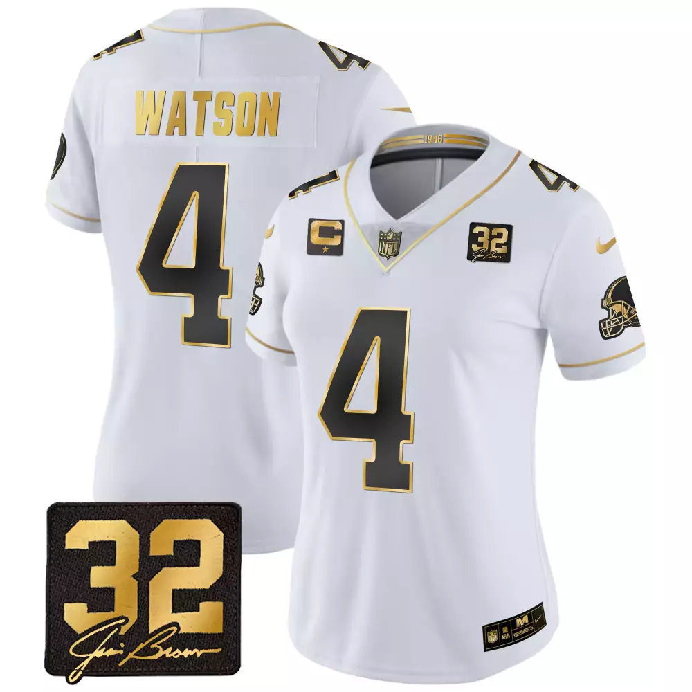 Women's White Vapor Jersey | Stitched Watson 4 Cleveland Browns | 2023 Memorial Patch | For Women, Men & Youth