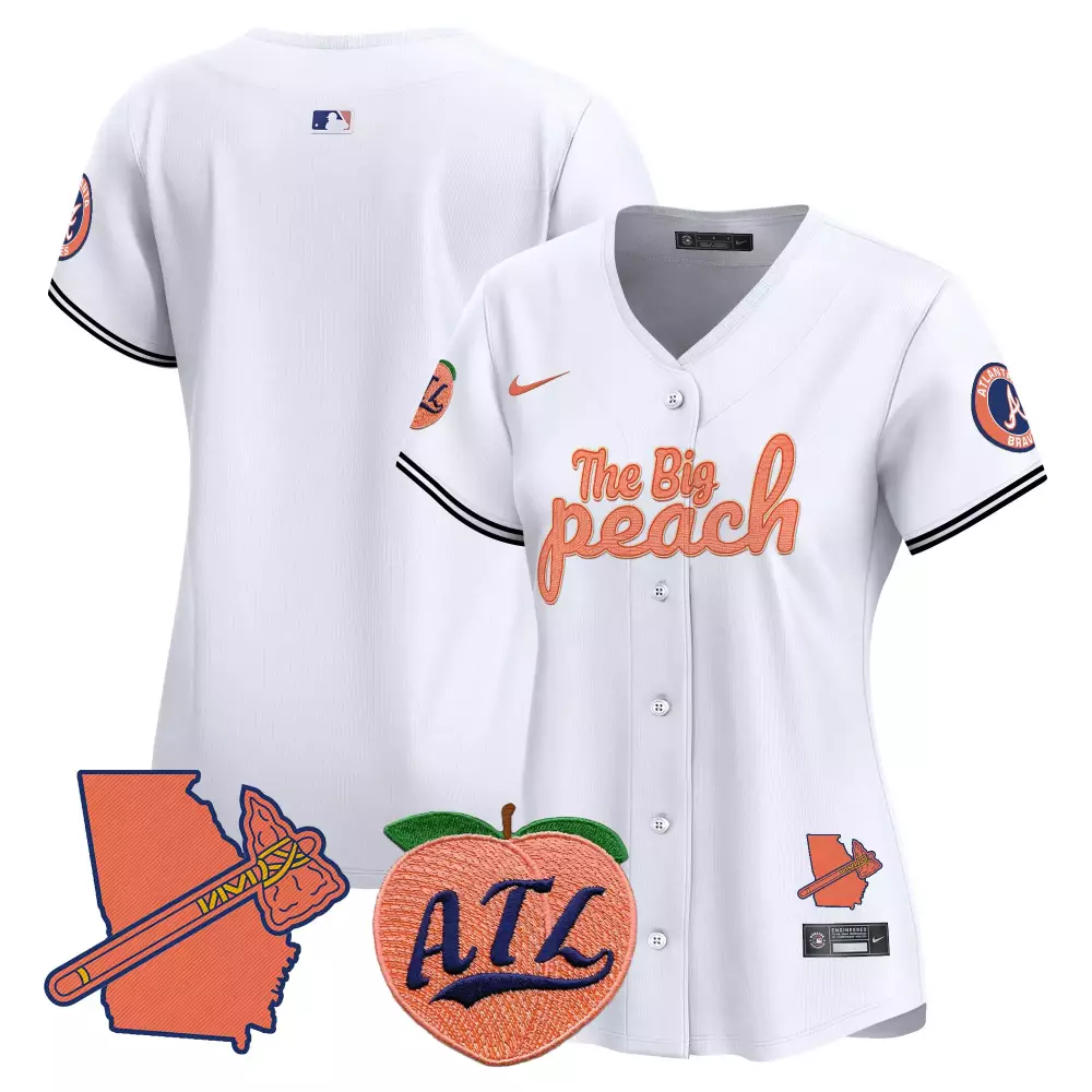 Women's White Atlanta Braves The Big Peach All Stitched Vapor Jersey | Limited Edition Fan Gear | For Women
