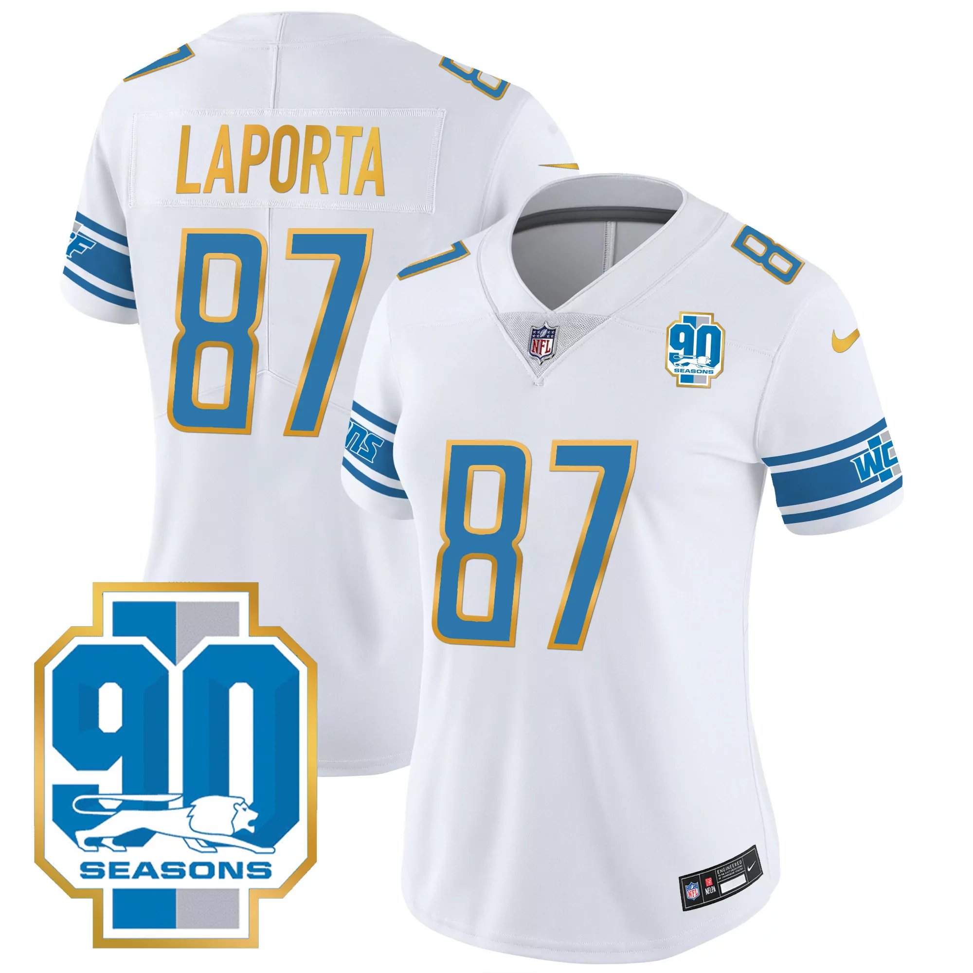women s white sam laporta 87 detroit lions 90th season all stitched vapor jersey
