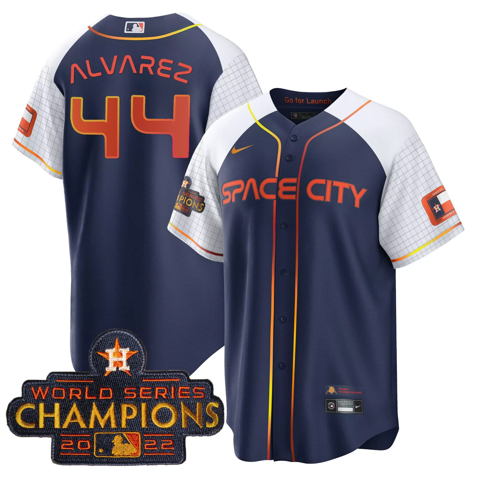 yordan alvarez 44 houston astros 2022 space city champions navy cool jersey all stitched men s