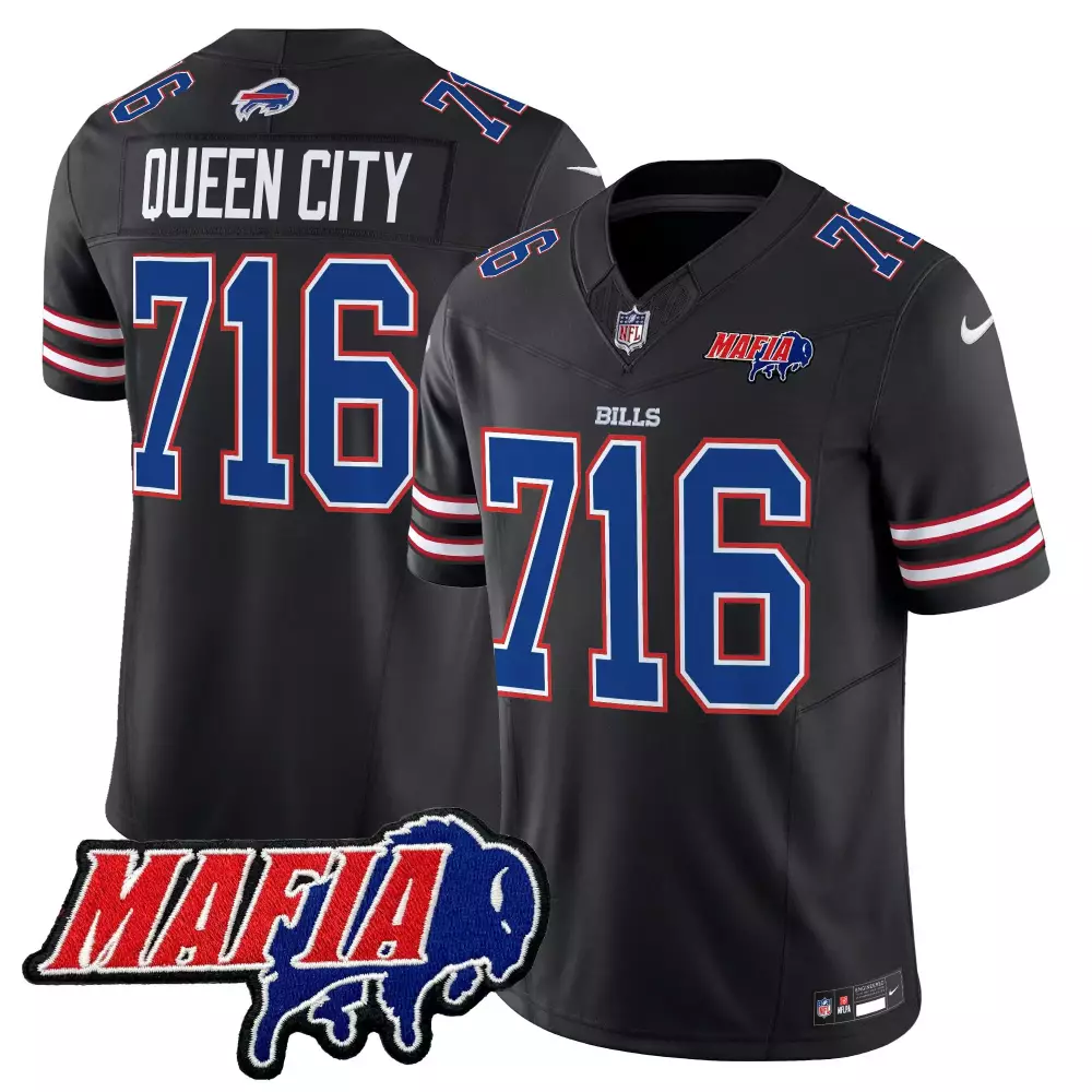 716 Queen City 2025 Stitched Jersey | Black Bills Mafia Patch for Men, Women & Youth