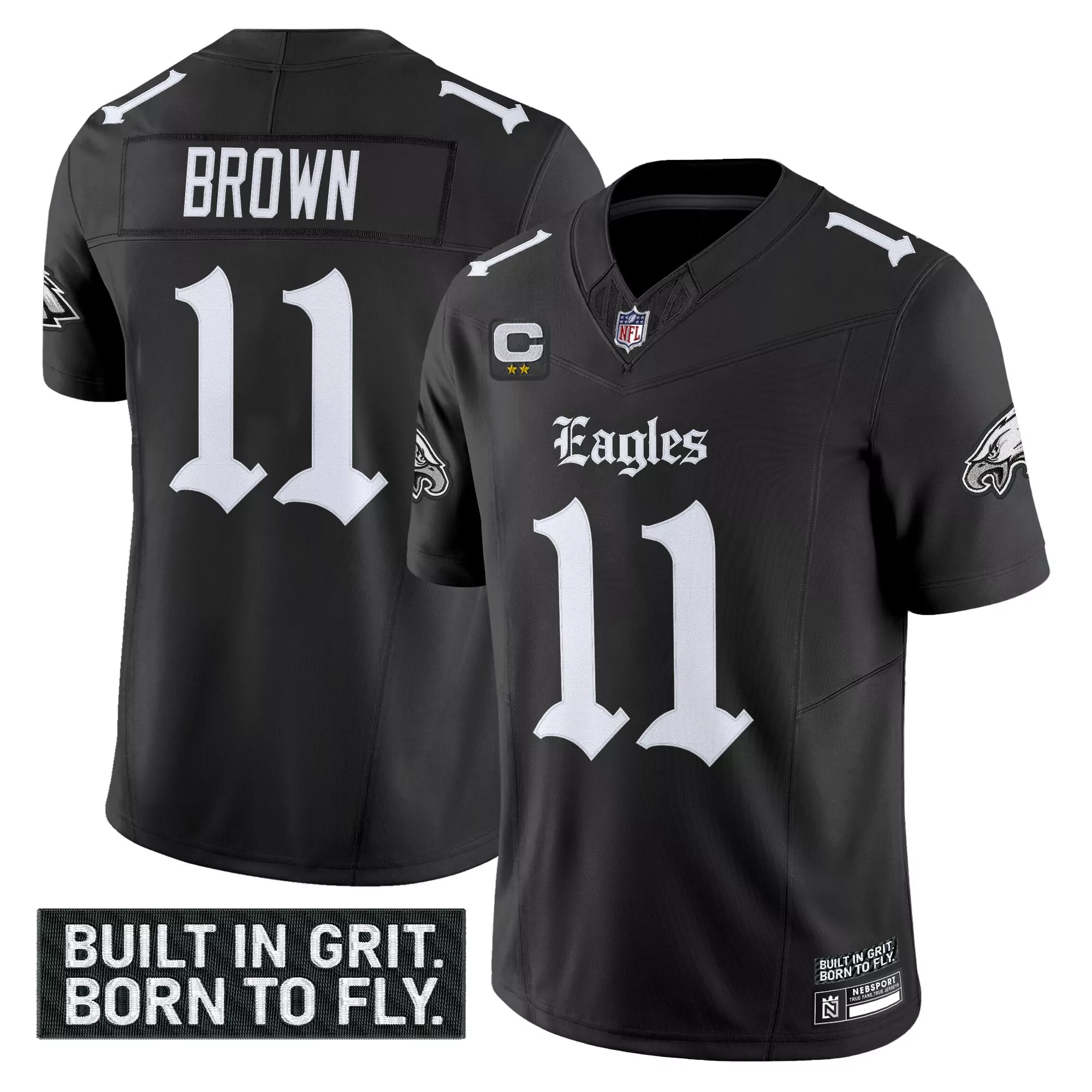 A J Brown 11 Men'S Black Stitched Jersey Philadelphia Eagles 2023 Gothic Edition