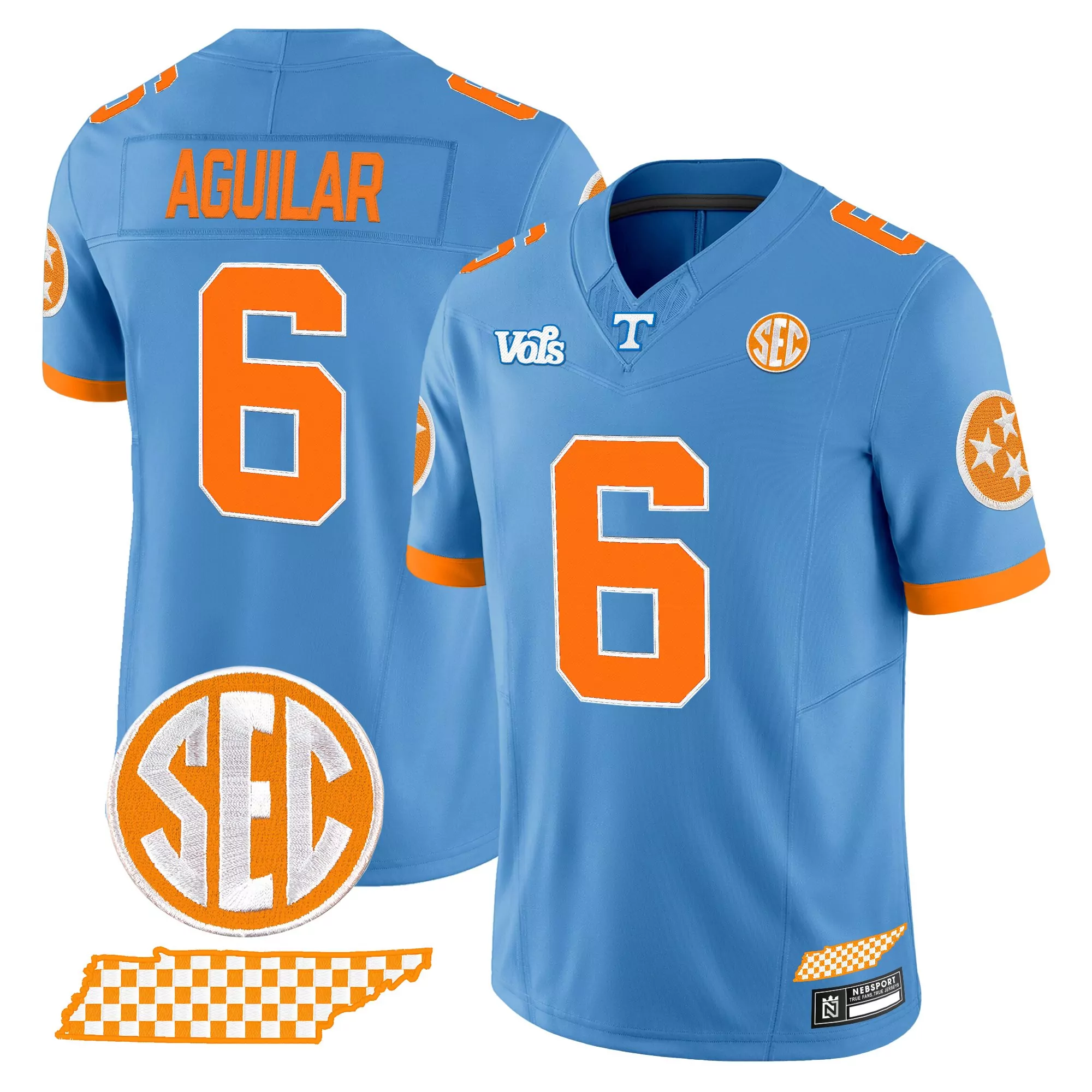 aguilar 6 men s vapor jersey tennessee volunteers blue stitched sec patch 2023