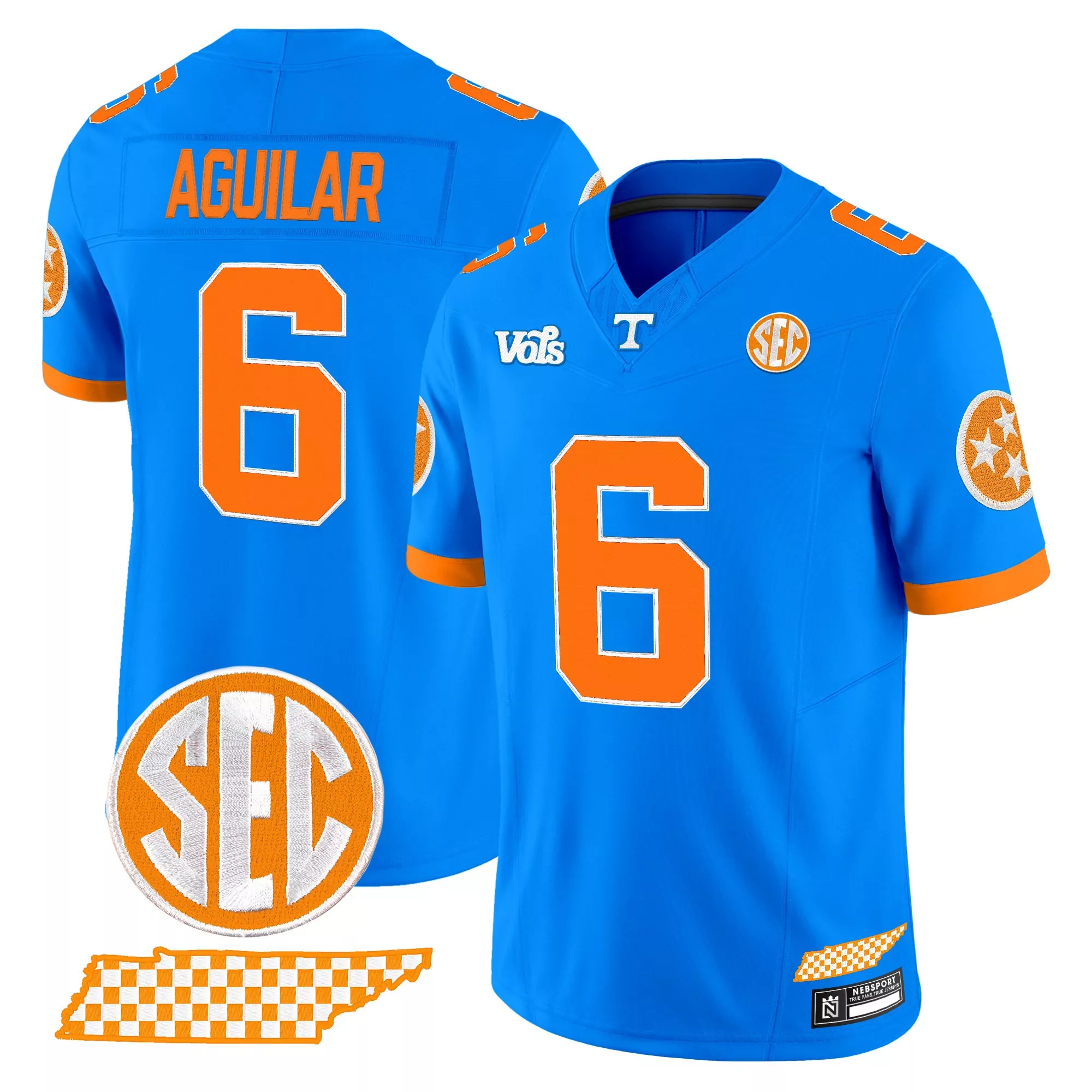 aguilar 6 men s vapor jersey tennessee volunteers blue stitched sec patch 2023