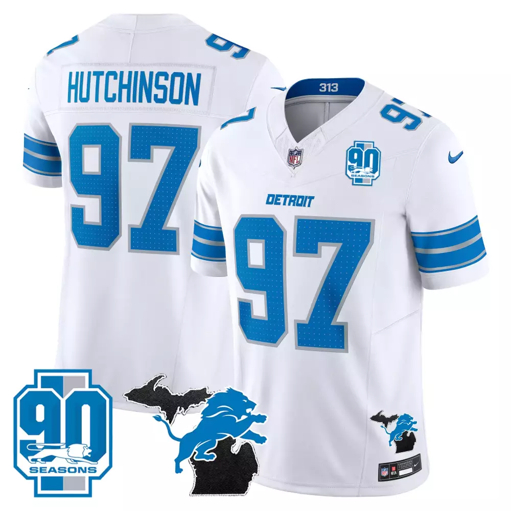 Aidan Hutchinson 97 Men's Black Stitched Vapor Jersey | Detroit Lions 90 Seasons Patch 2025 | Fan Gear for All | For Men, Women & Youth