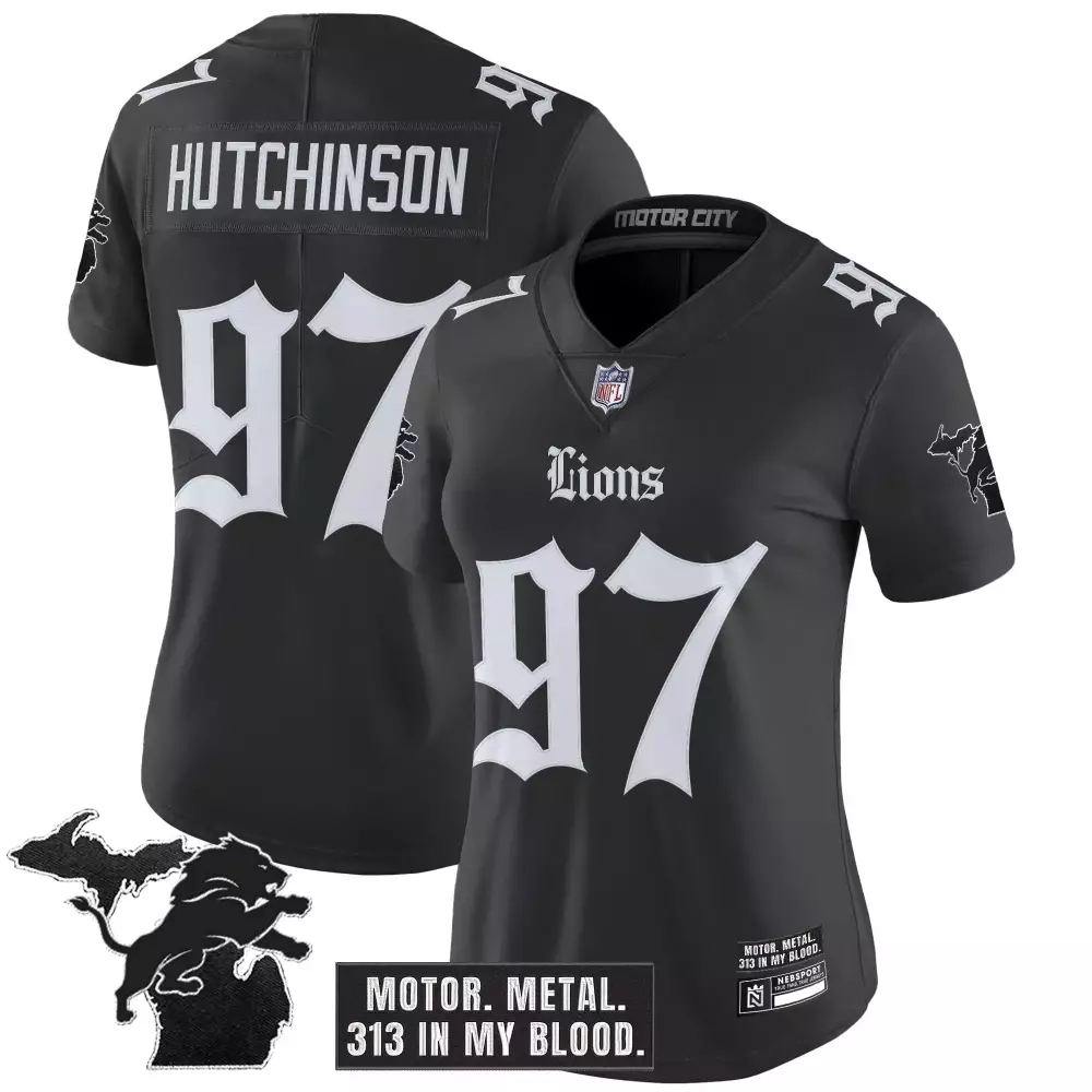 Aidan Hutchinson 97 Men's Black Stitched Vapor Jersey | Detroit Lions 90 Seasons Patch 2025 | Fan Gear for All | For Men, Women & Youth